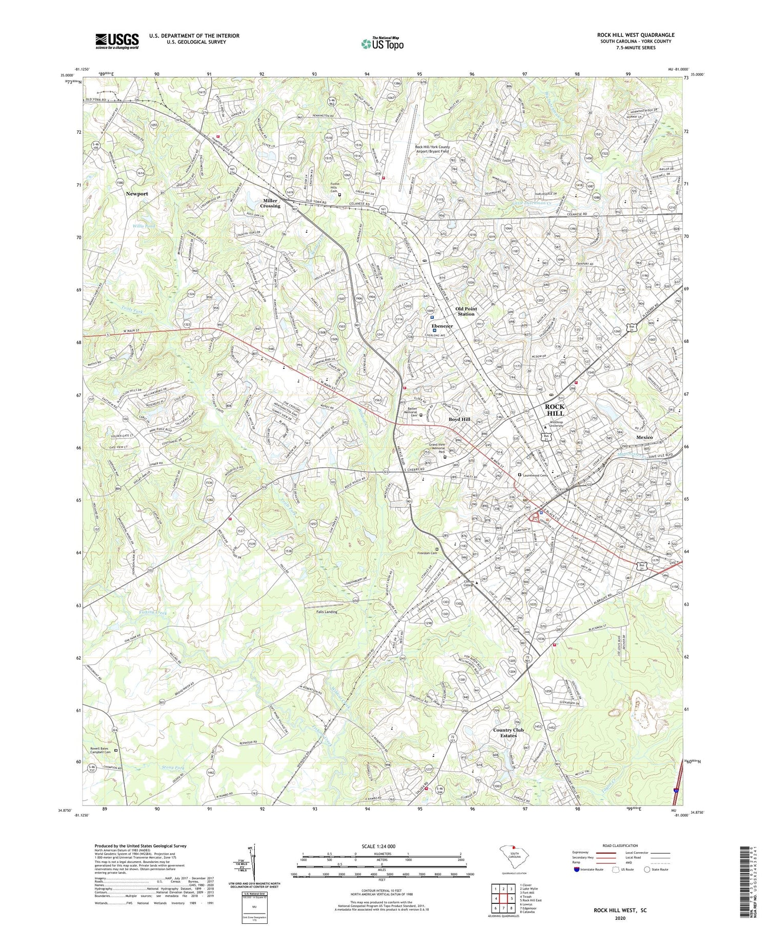 Rock Hill West South Carolina US Topo Map Image