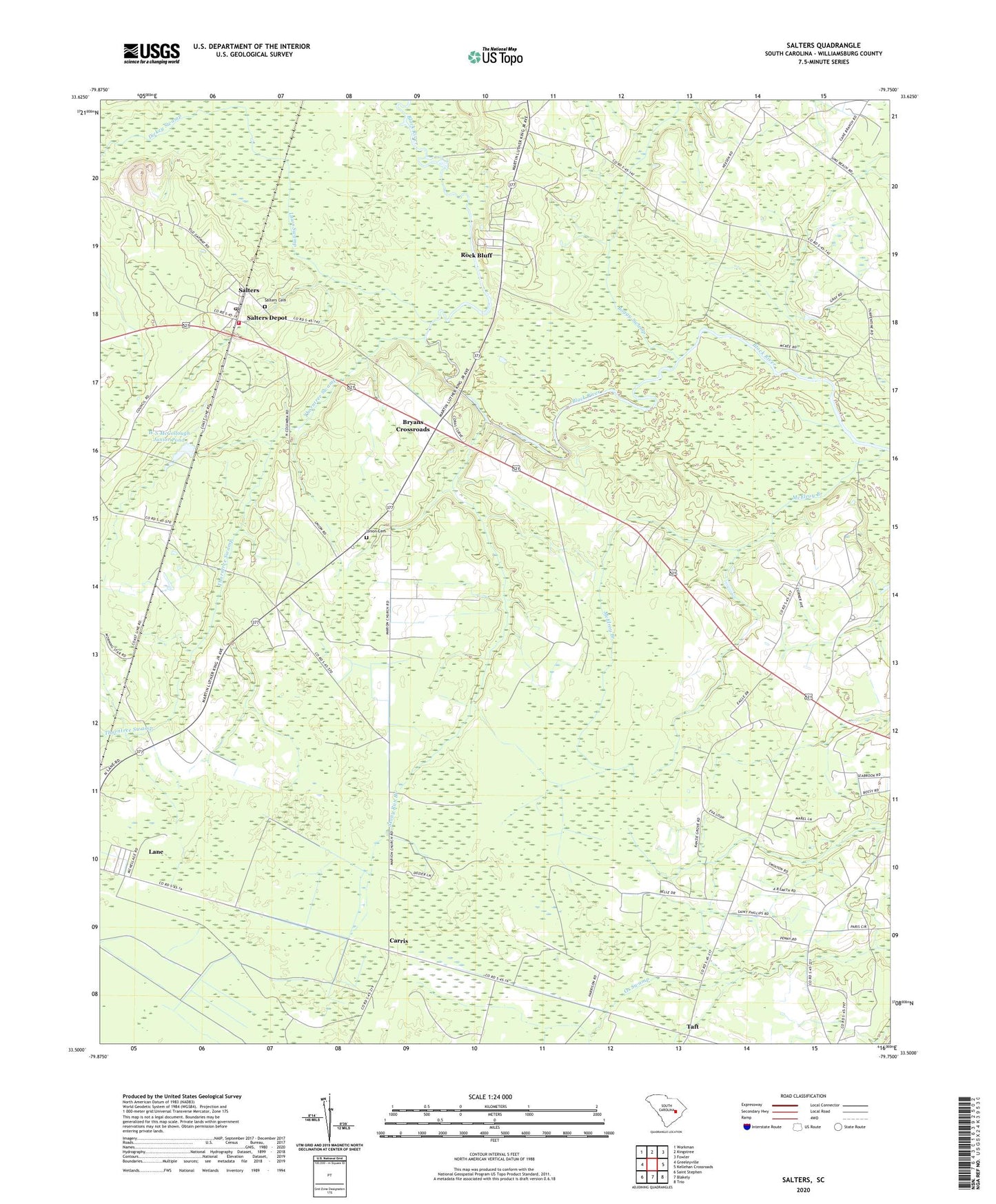 Salters South Carolina US Topo Map Image