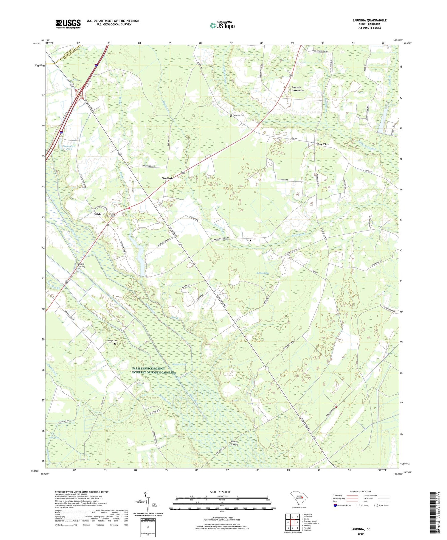 Sardinia South Carolina US Topo Map Image