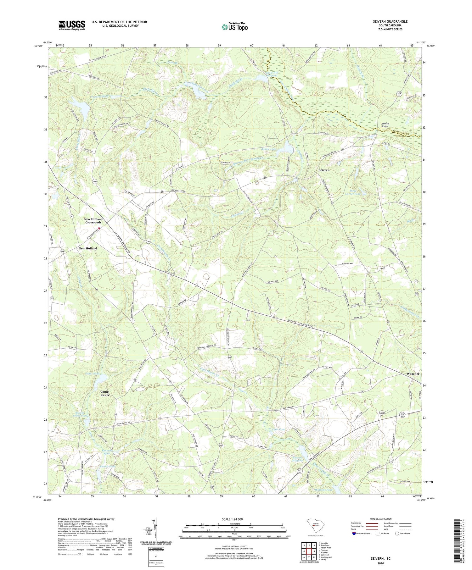 Seivern South Carolina US Topo Map Image