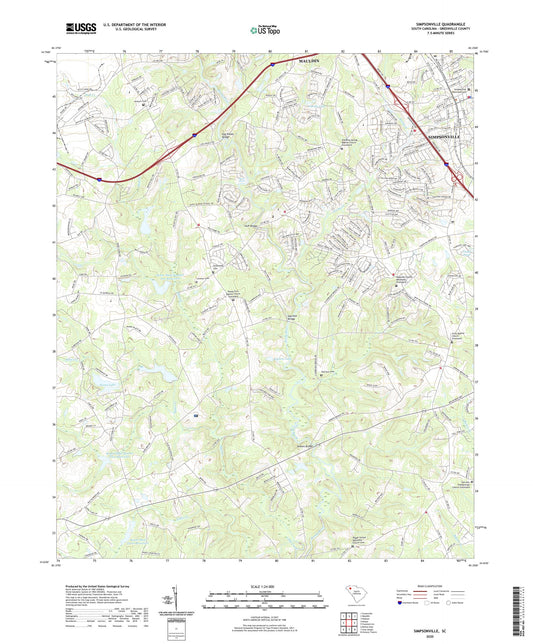 Simpsonville South Carolina US Topo Map Image