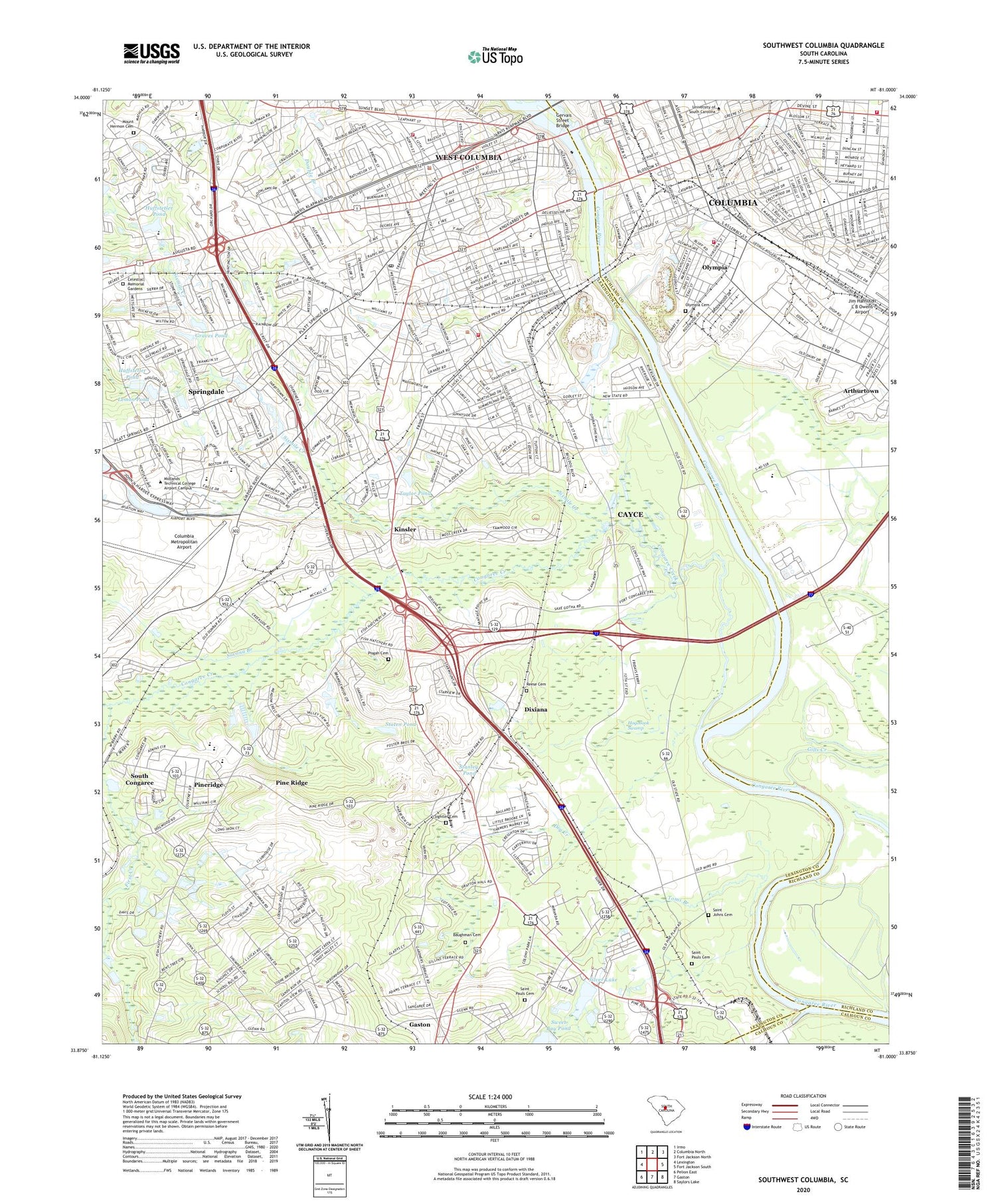 Southwest Columbia South Carolina US Topo Map Image