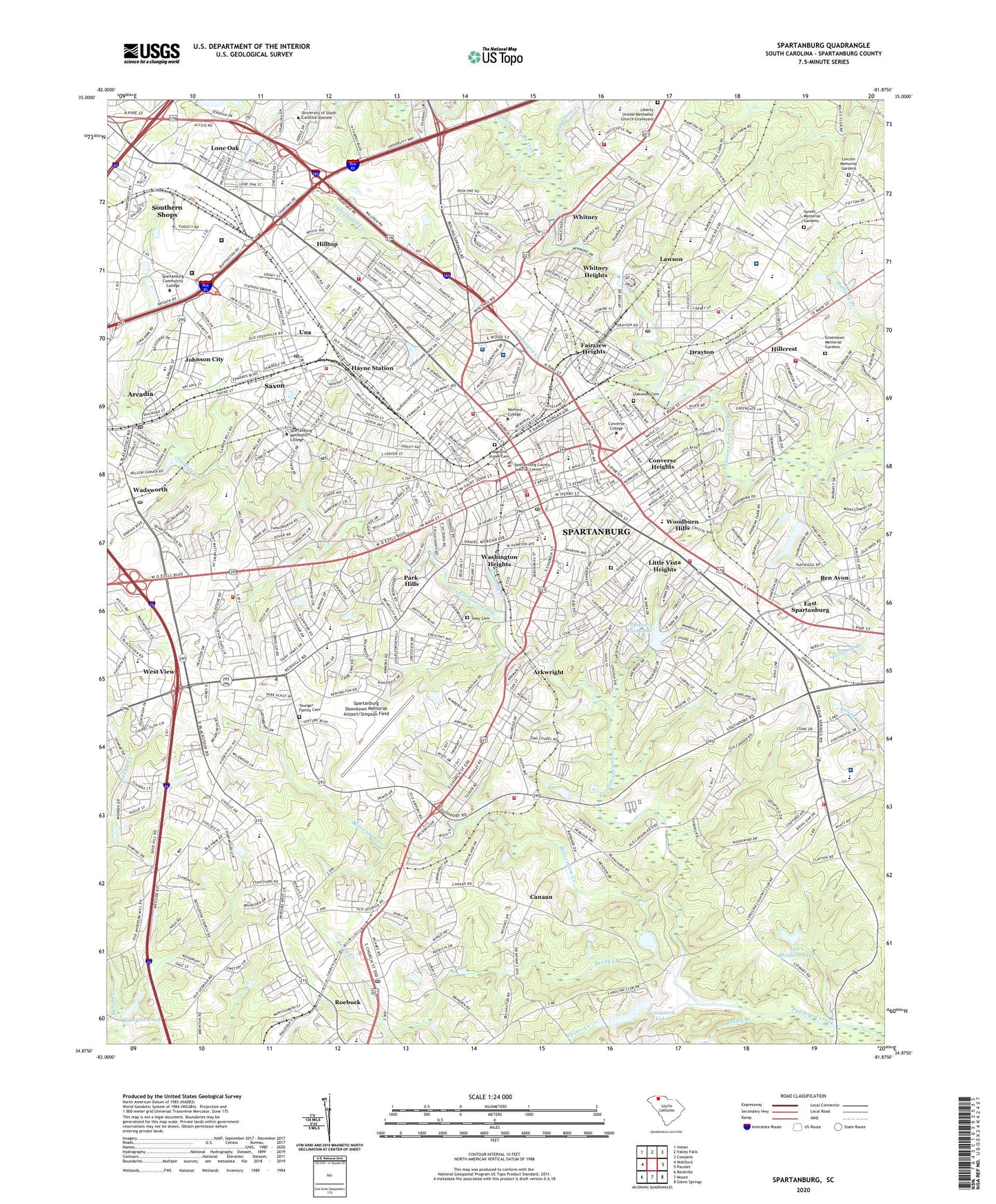 Spartanburg South Carolina US Topo Map Image