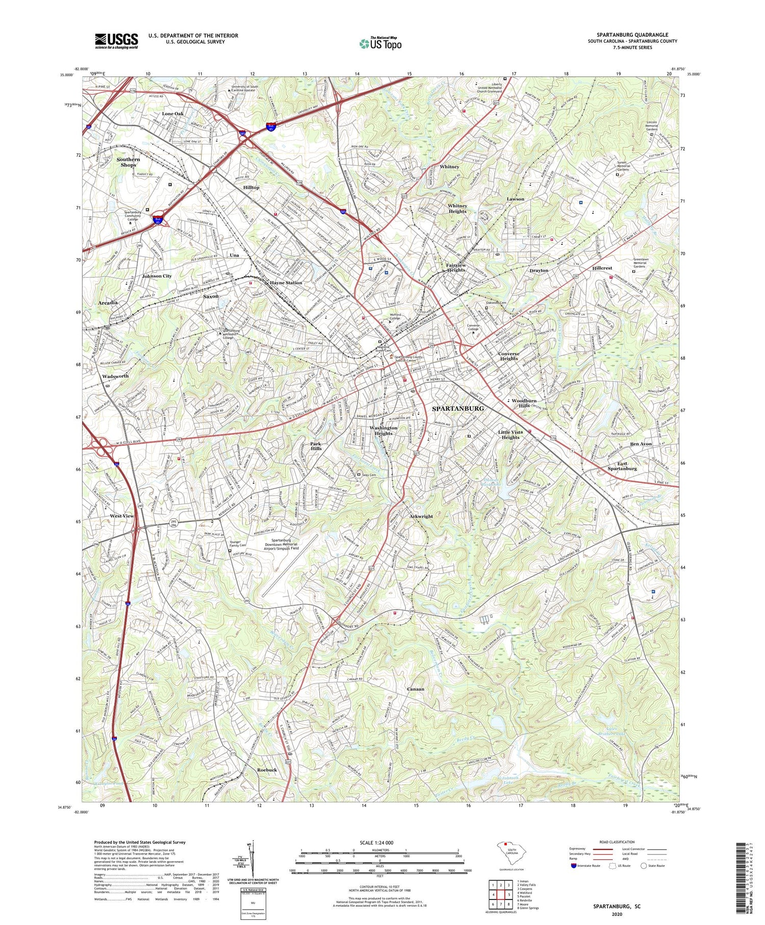 Spartanburg South Carolina US Topo Map Image