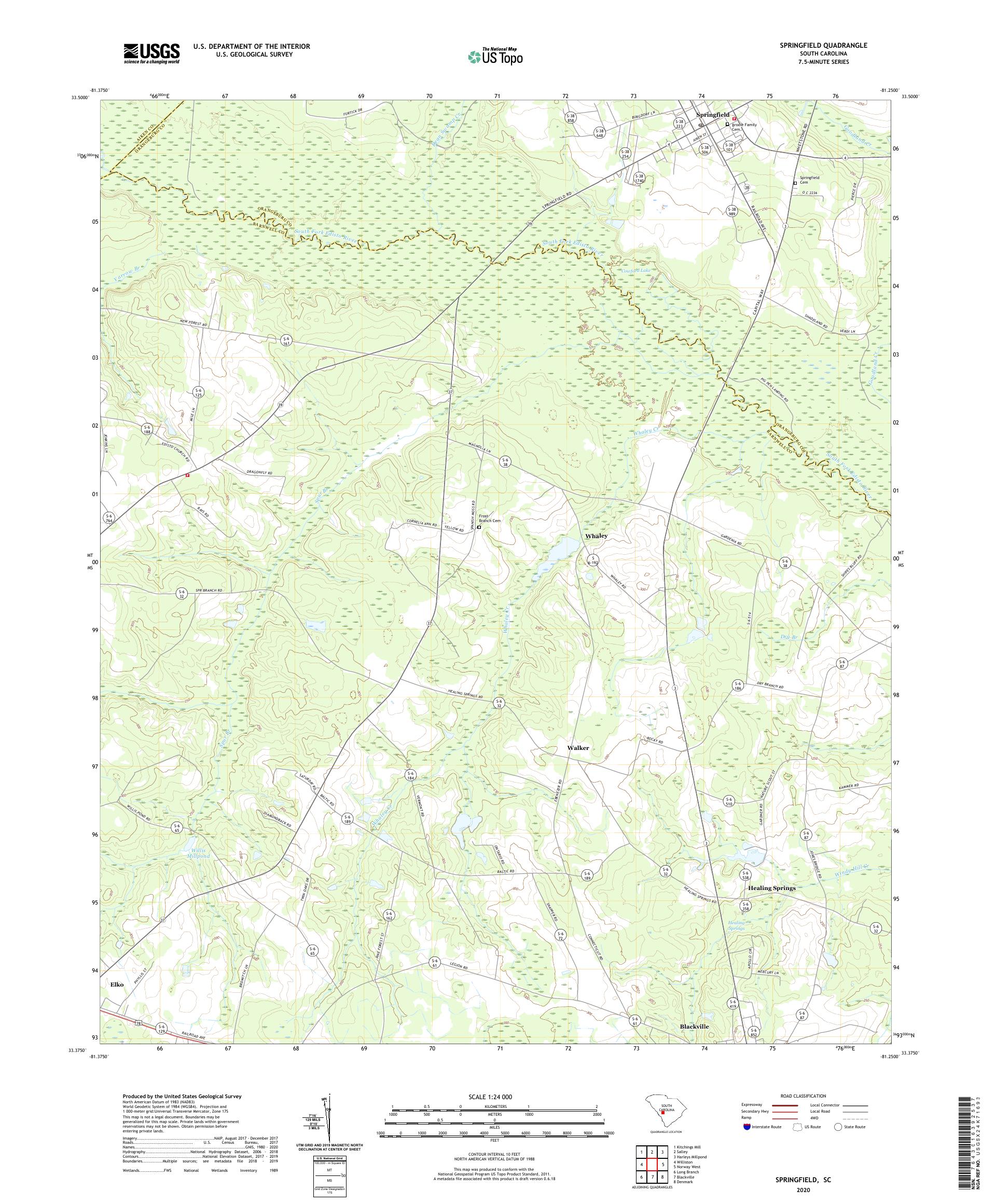 Springfield South Carolina US Topo Map – MyTopo Map Store