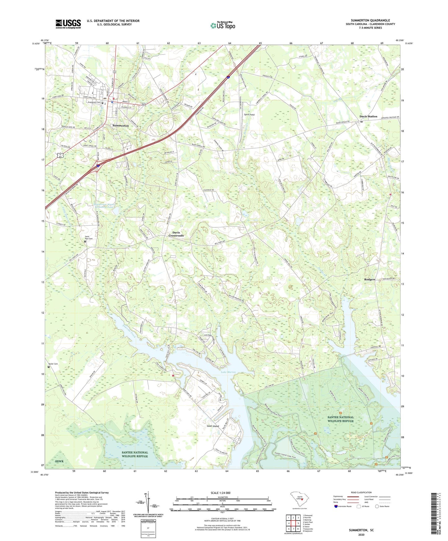 Summerton South Carolina US Topo Map Image