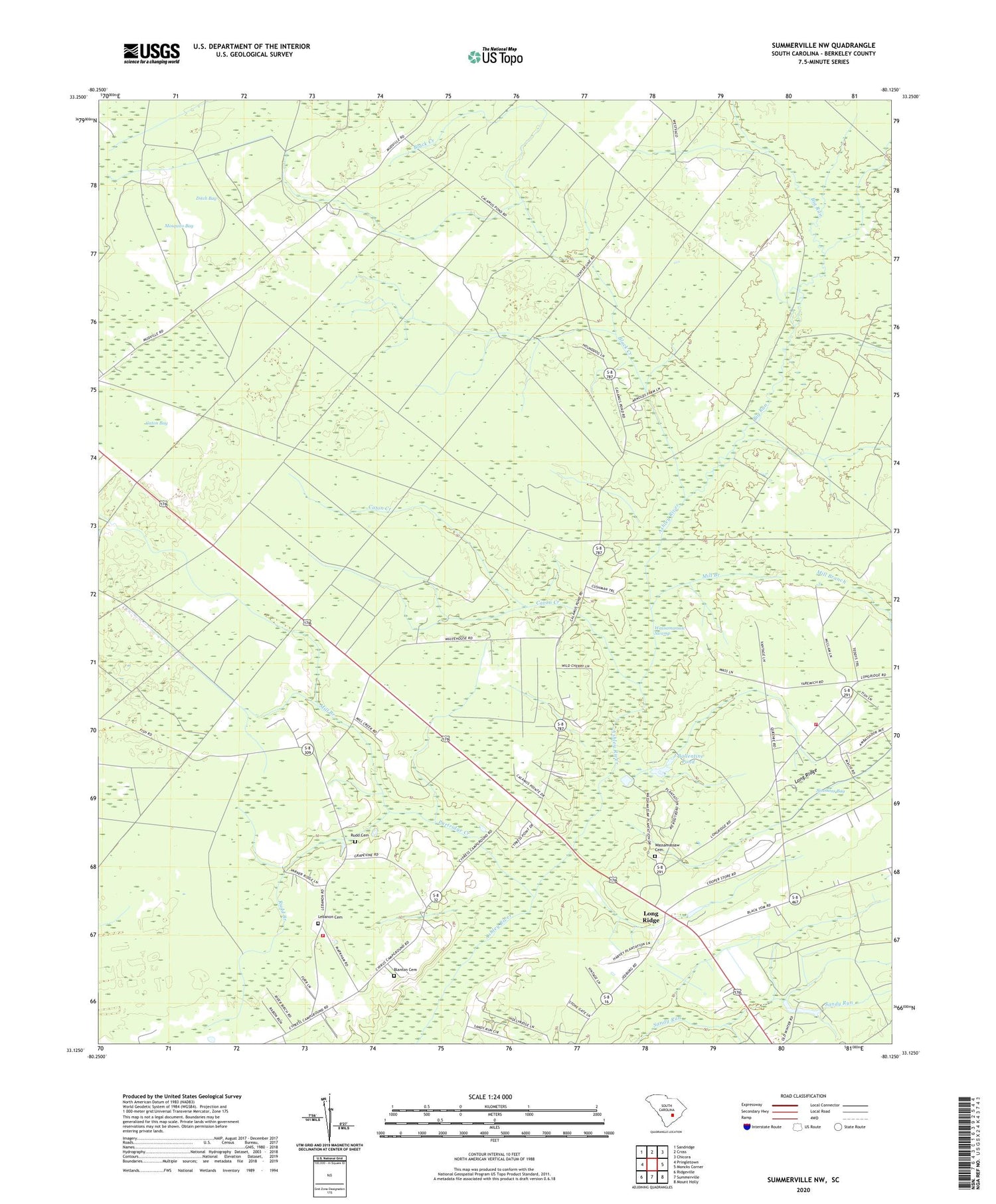 Summerville NW South Carolina US Topo Map Image