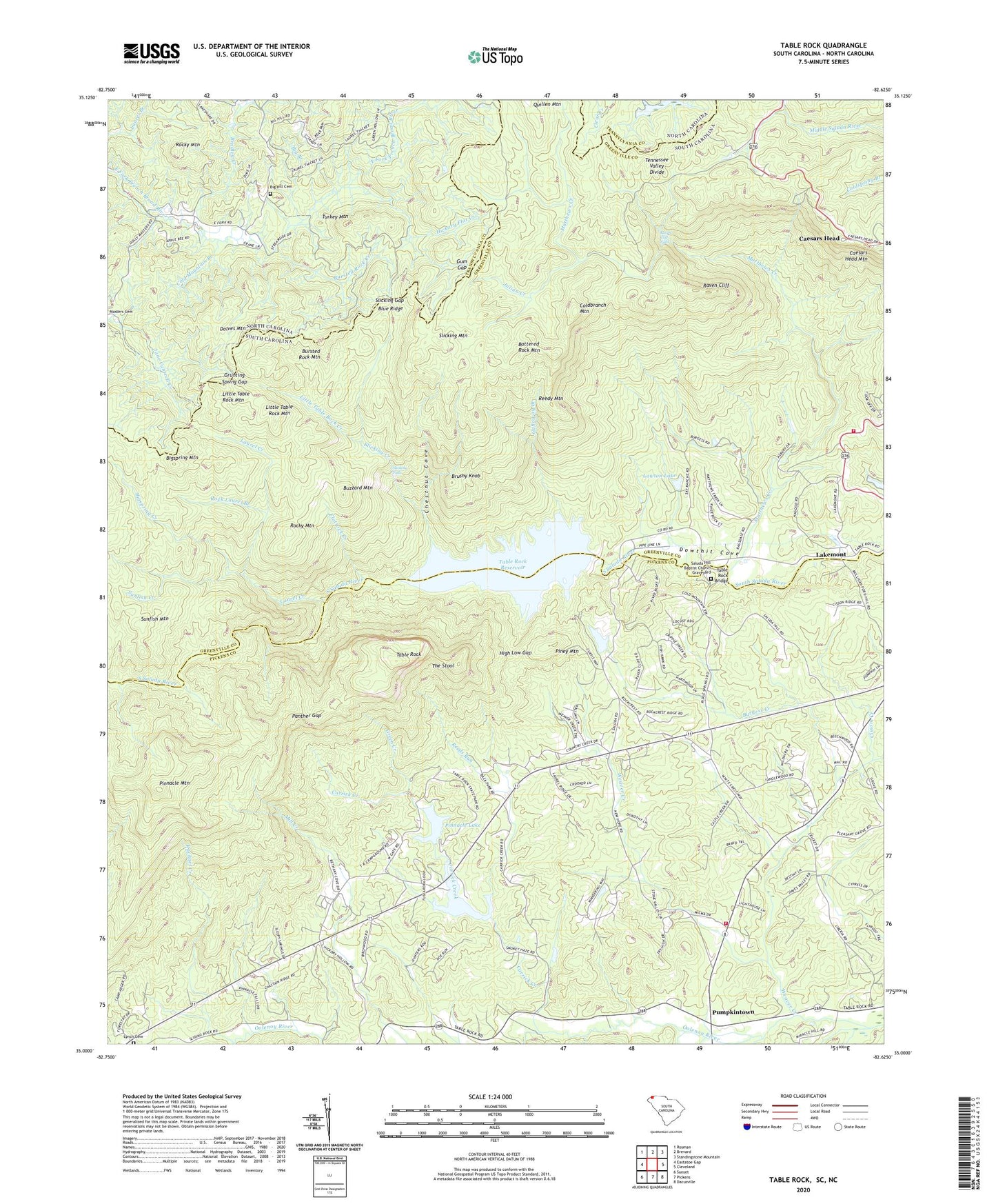 Table Rock South Carolina US Topo Map Image