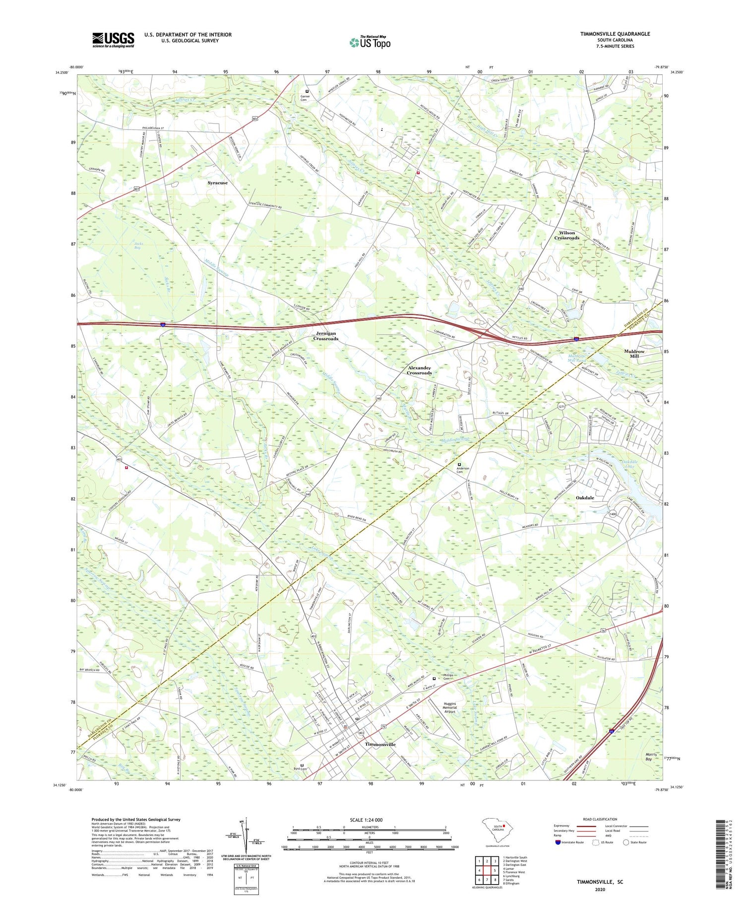 Timmonsville South Carolina US Topo Map Image