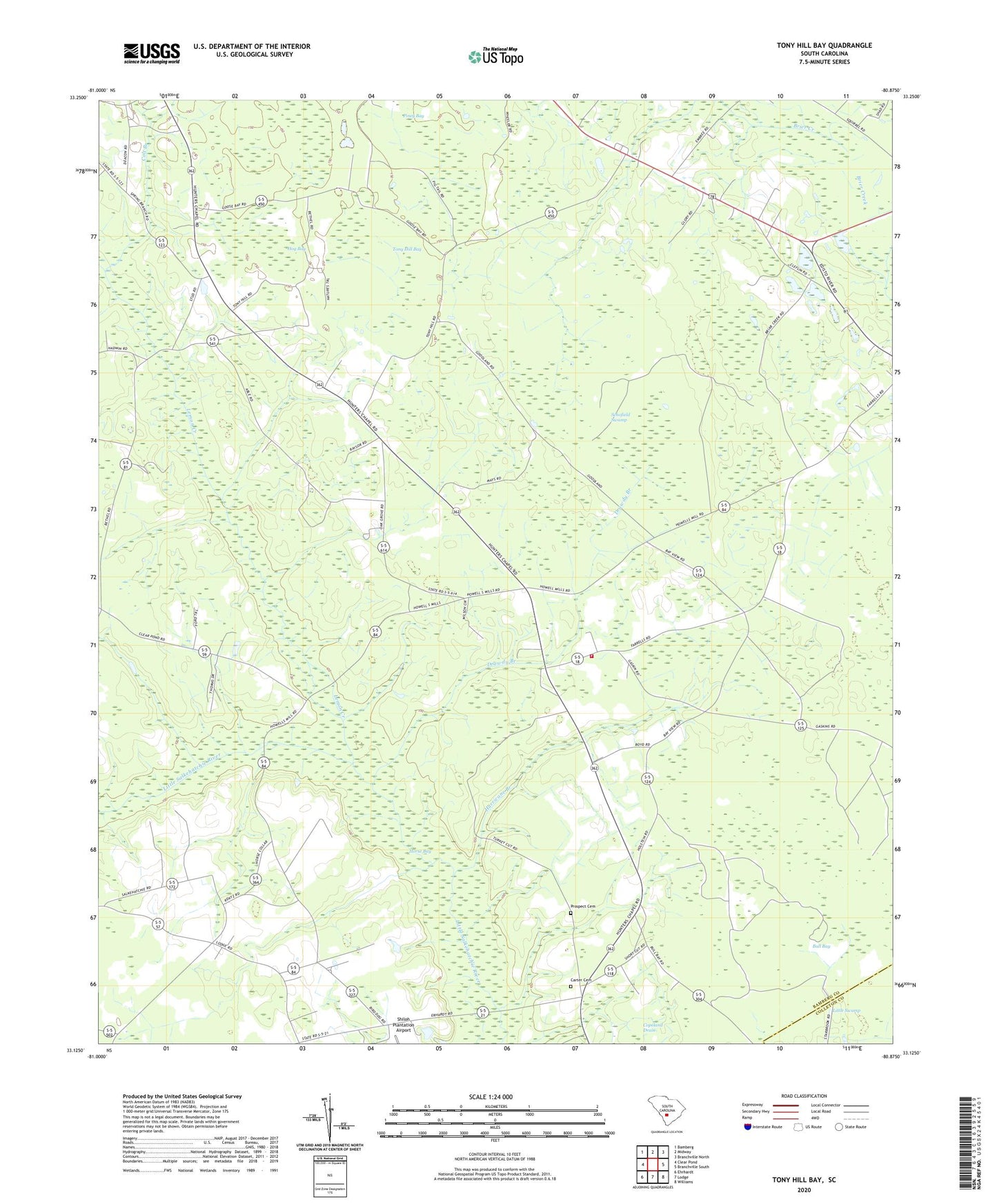 Tony Hill Bay South Carolina US Topo Map Image