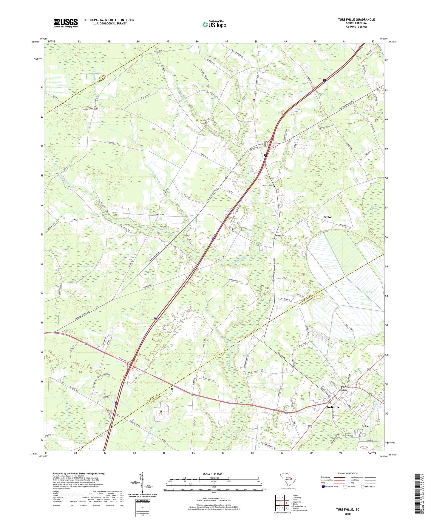 Turbeville South Carolina US Topo Map Image