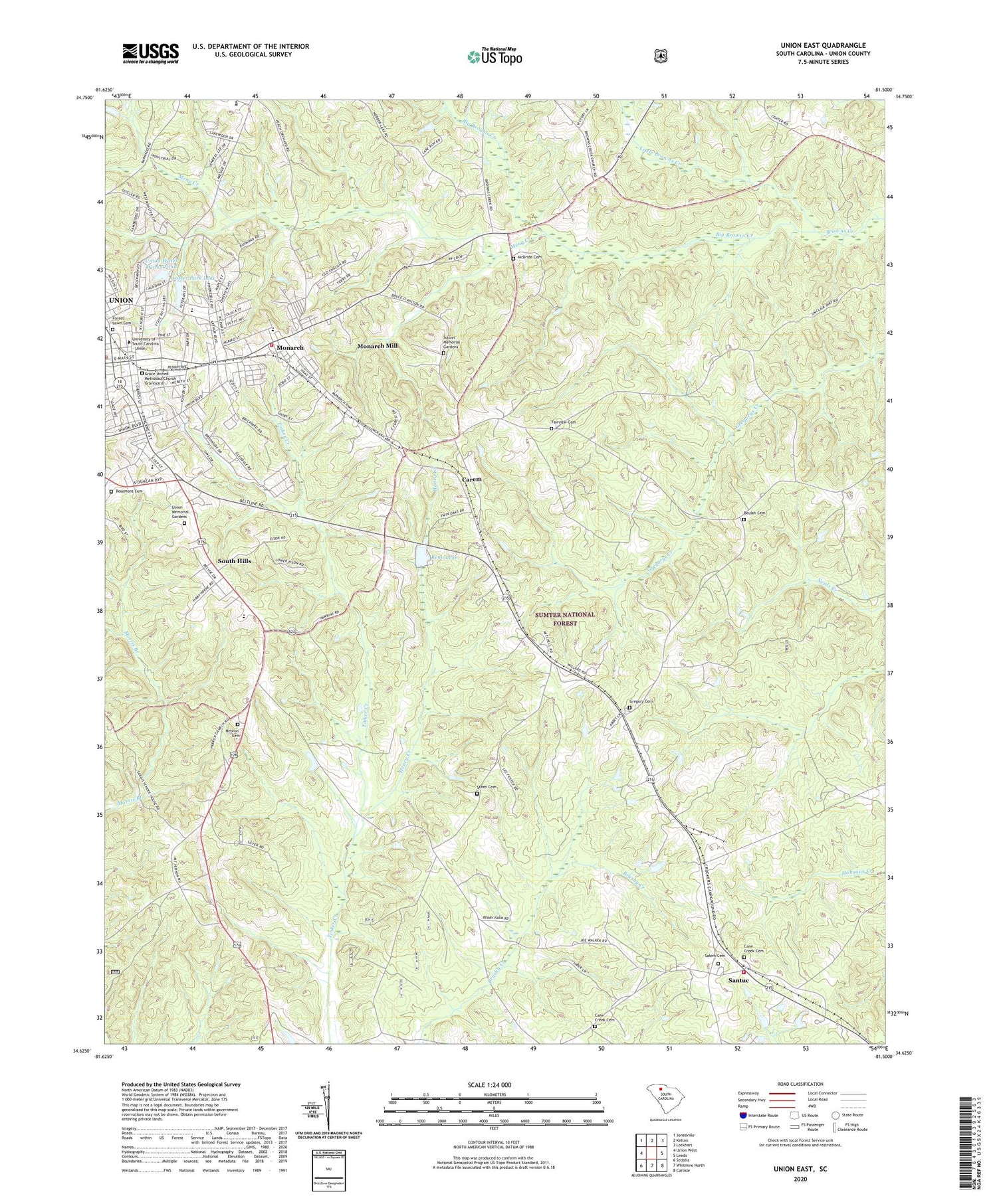 Union East South Carolina US Topo Map Image