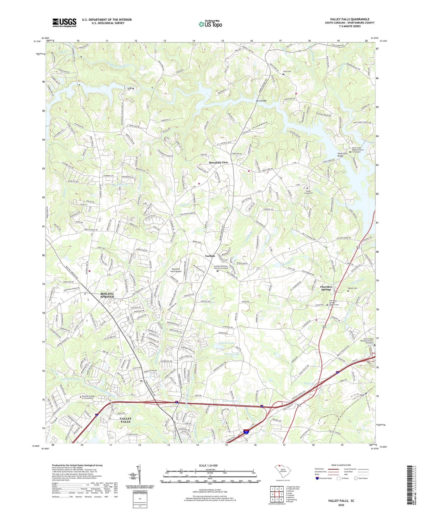Valley Falls South Carolina US Topo Map Image