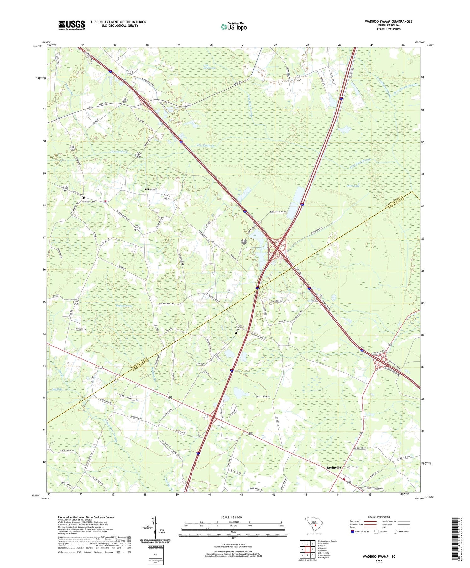 Wadboo Swamp South Carolina US Topo Map Image