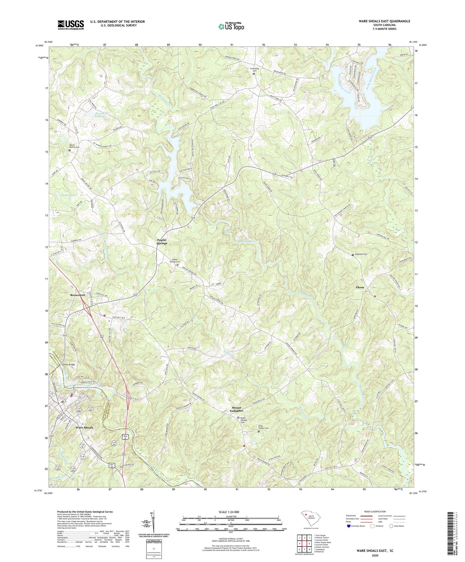 Ware Shoals East South Carolina US Topo Map Image