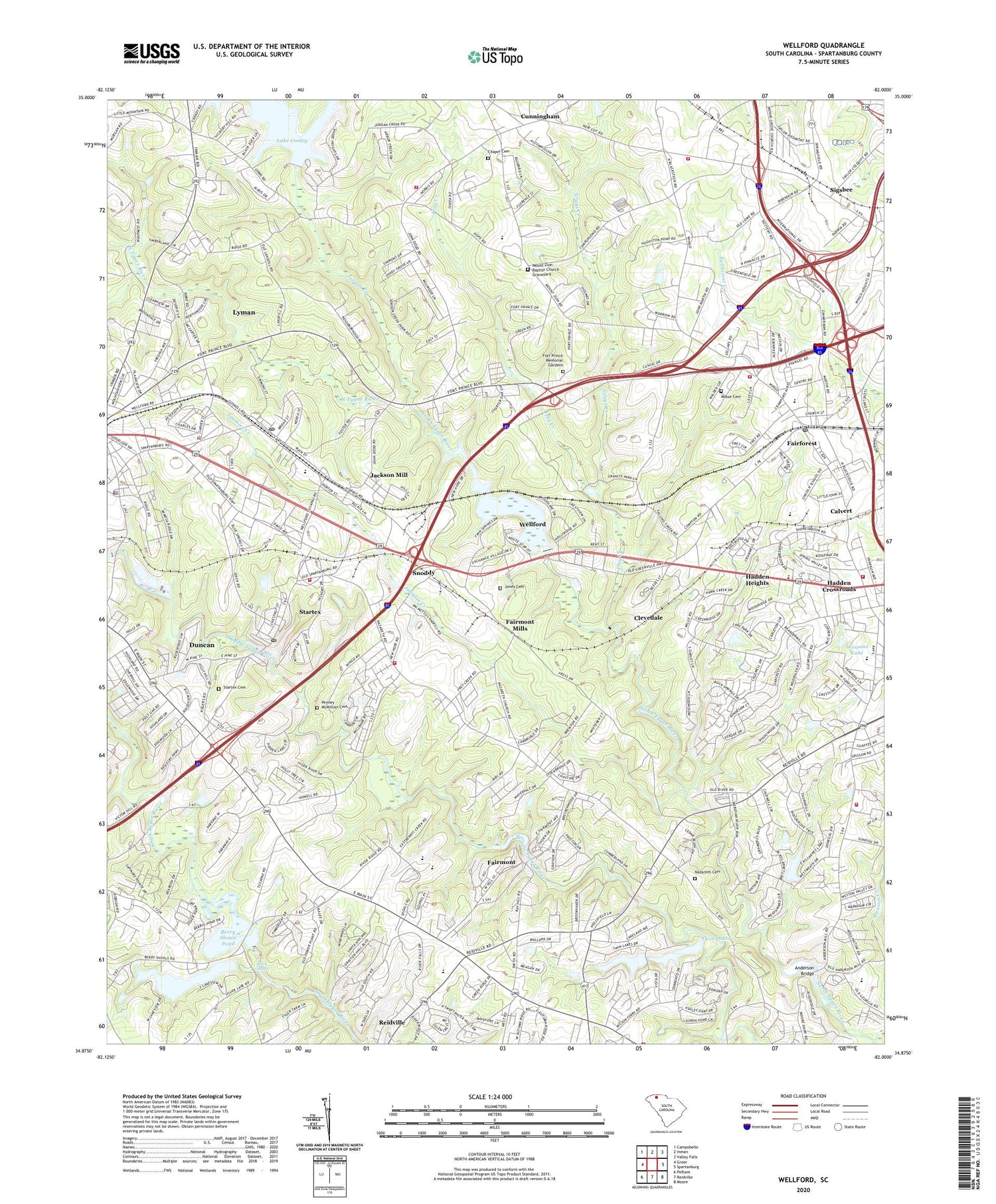 Wellford South Carolina US Topo Map Image