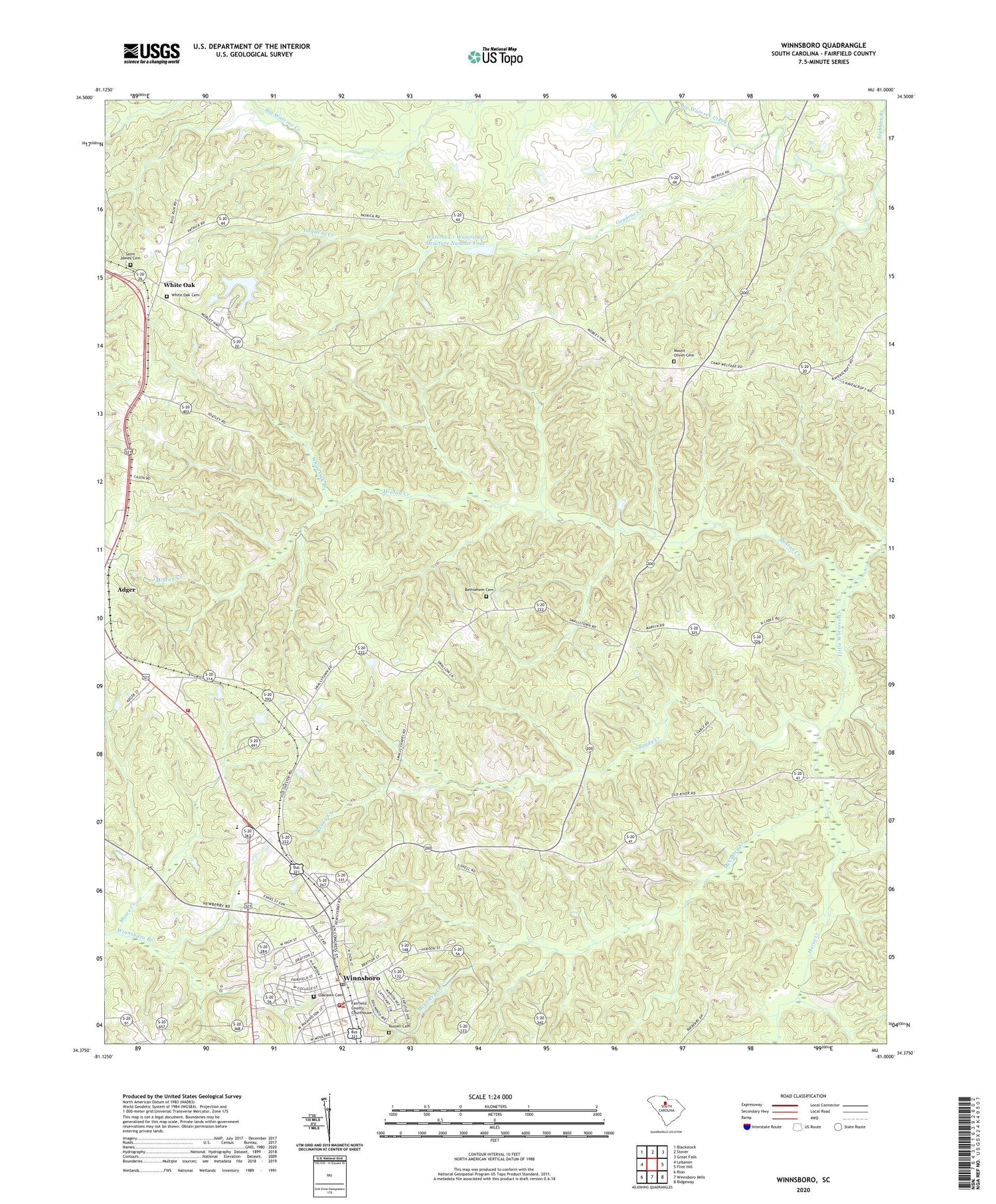 Winnsboro South Carolina US Topo Map Image