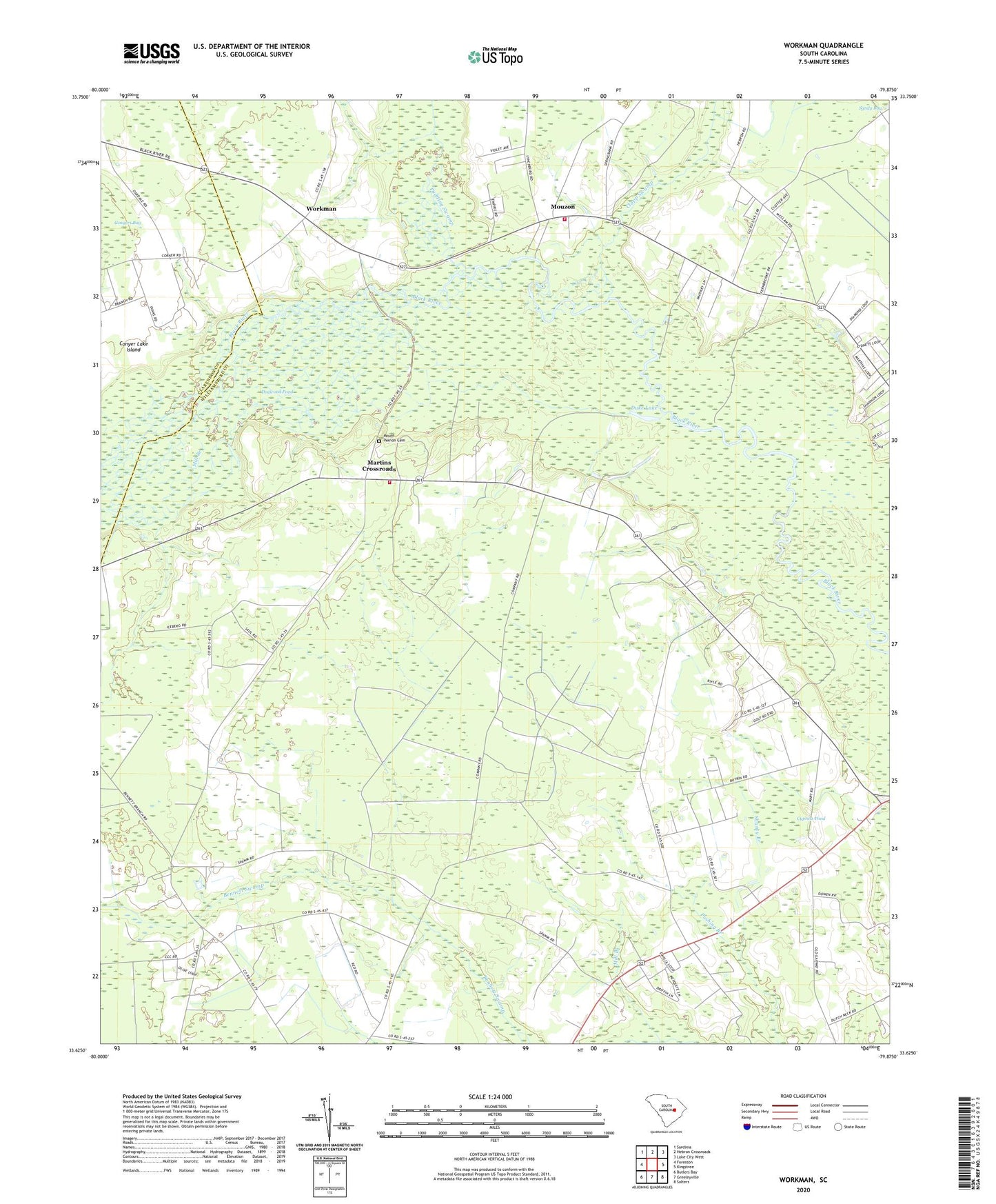 Workman South Carolina US Topo Map Image