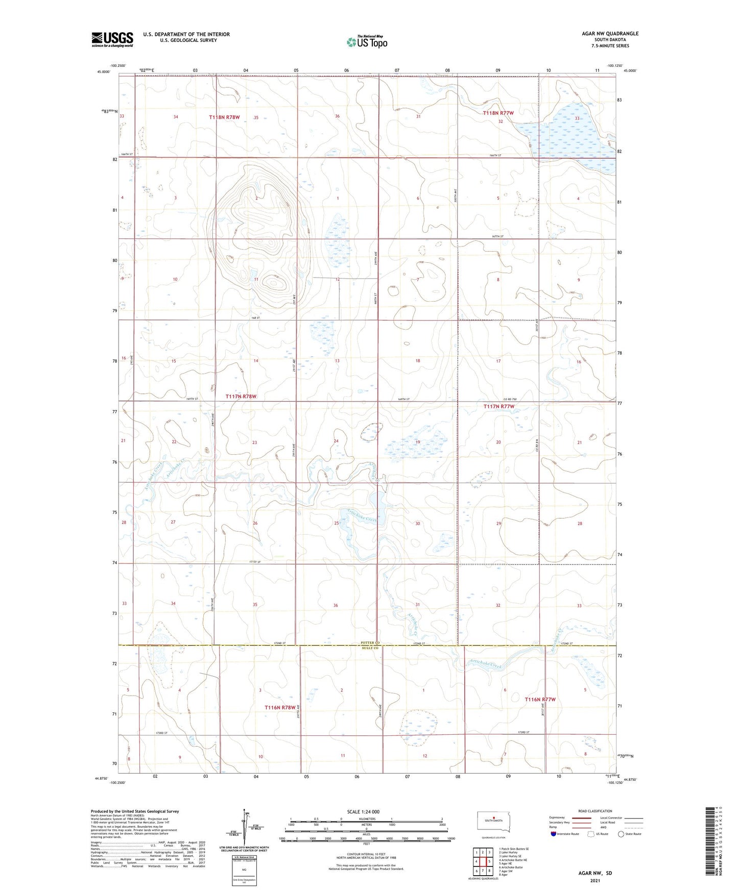 Agar NW South Dakota US Topo Map Image