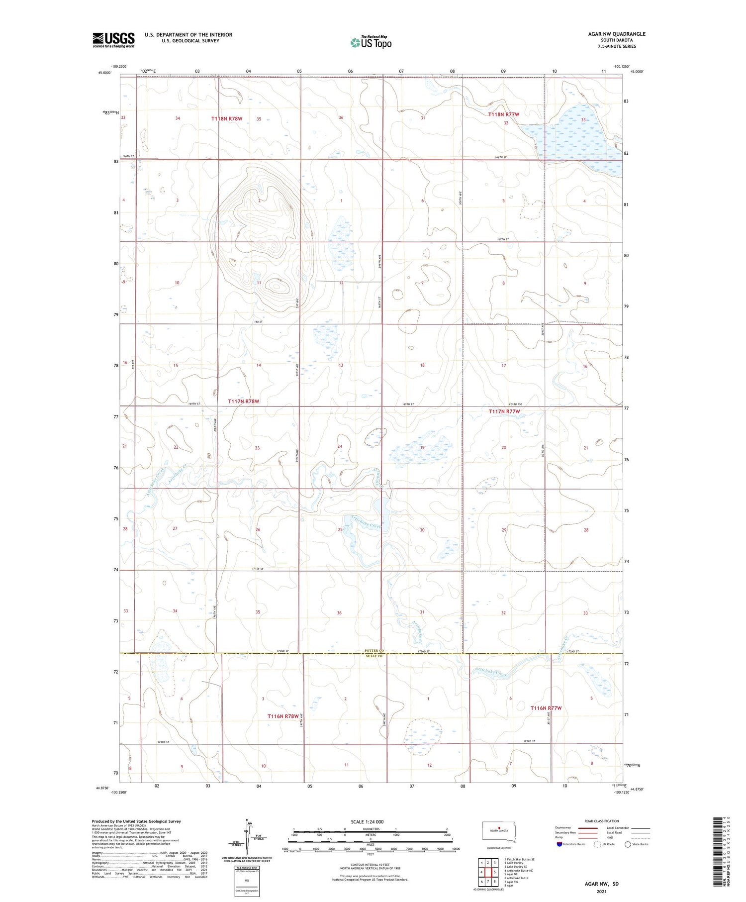 Agar NW South Dakota US Topo Map Image