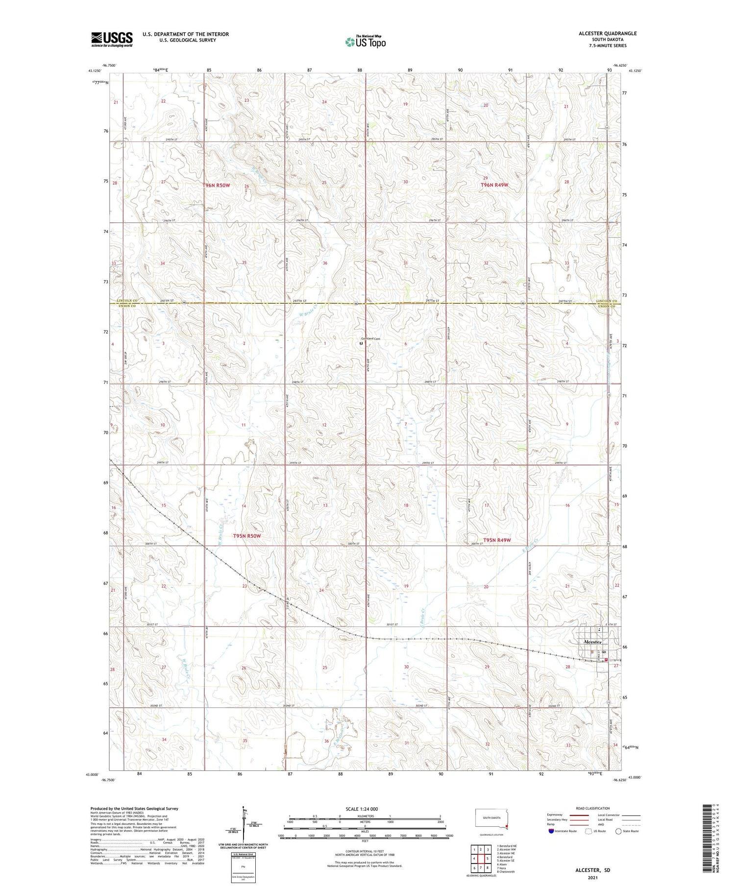 Alcester South Dakota US Topo Map Image