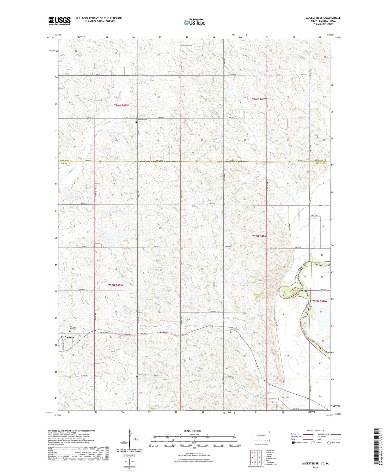 Alcester SE South Dakota US Topo Map Image