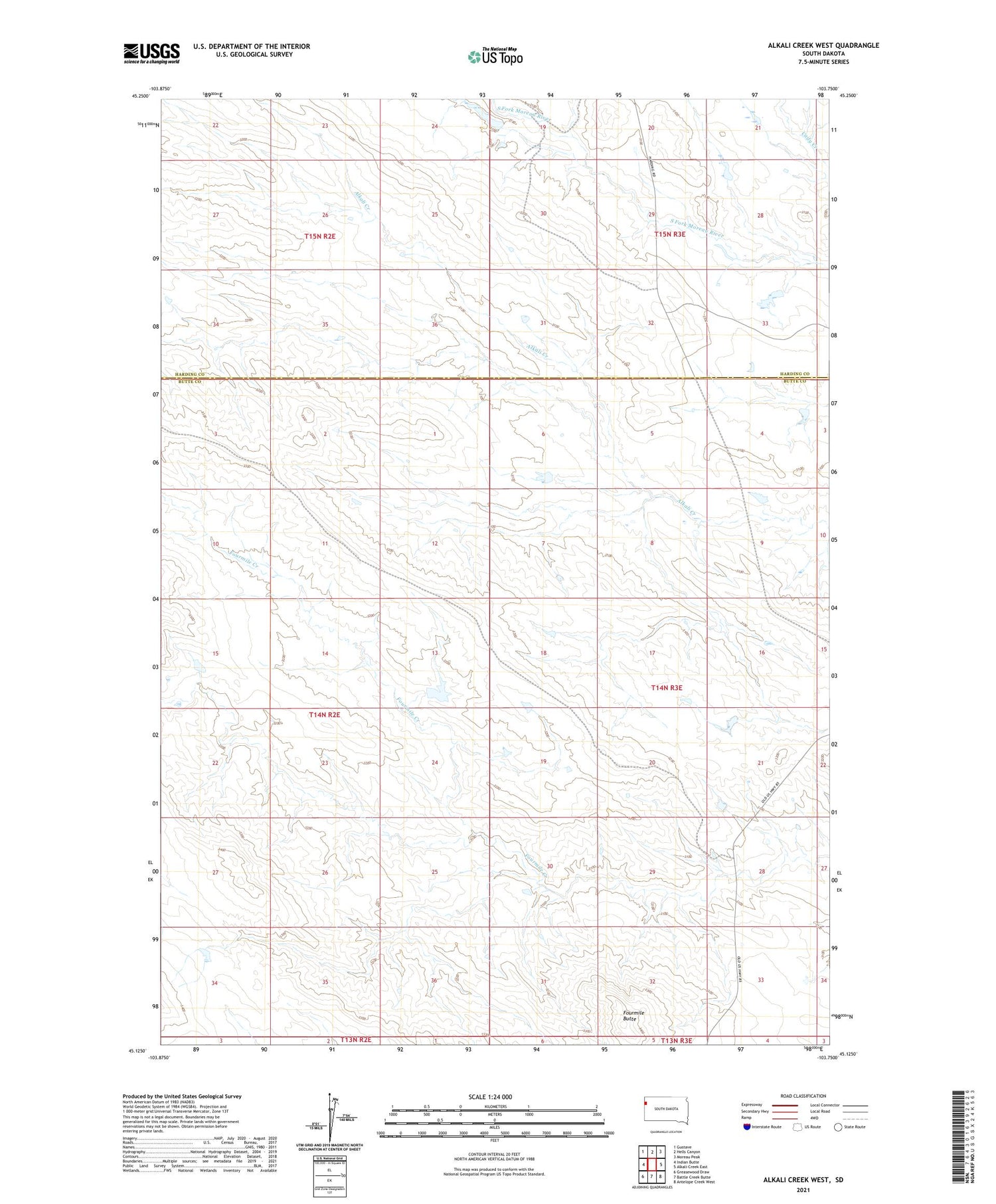 Alkali Creek West South Dakota US Topo Map Image
