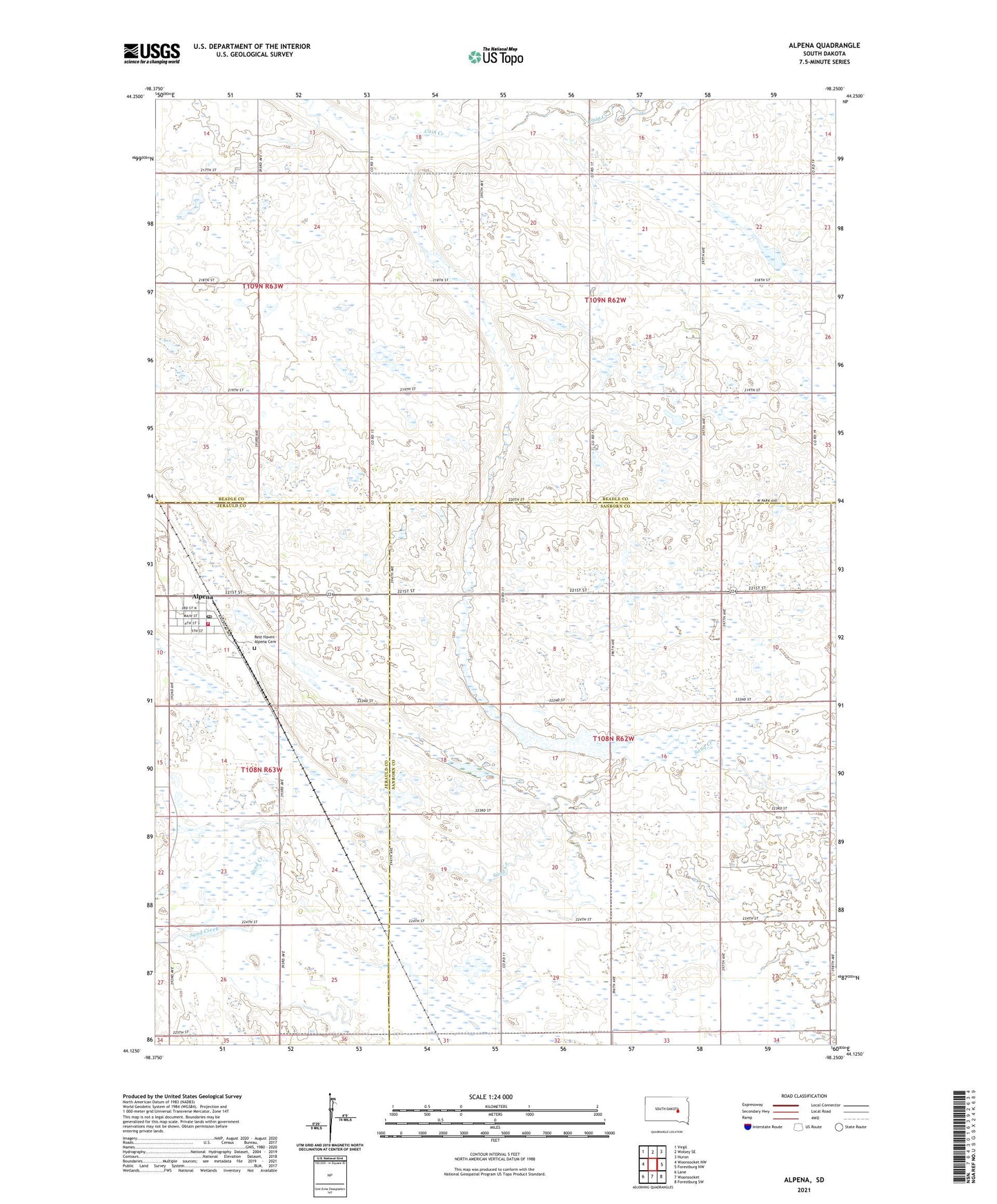 Alpena South Dakota US Topo Map Image