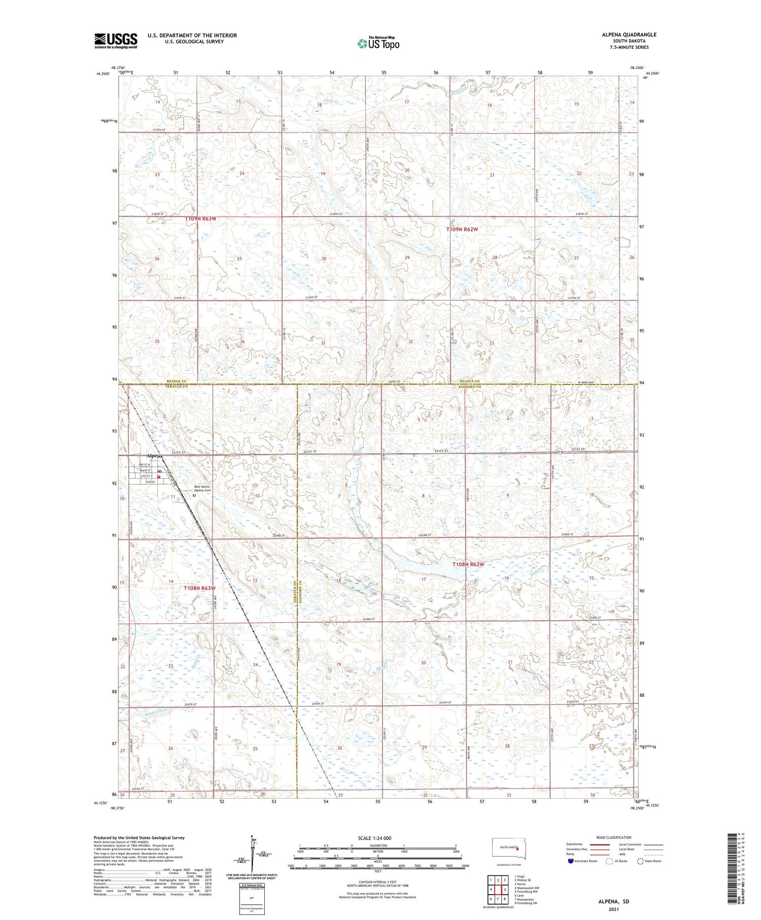 Alpena South Dakota US Topo Map Image