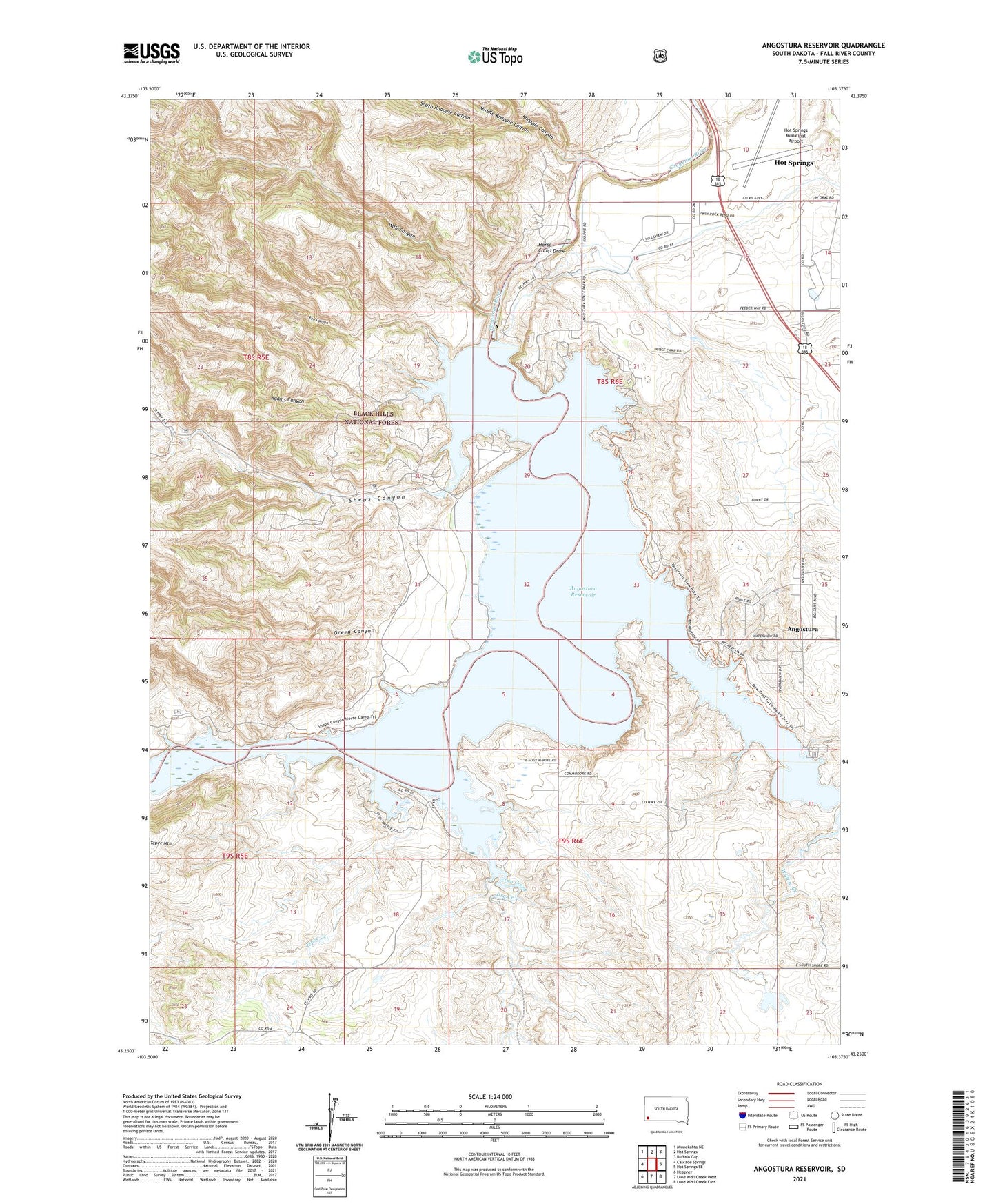 Angostura Reservoir South Dakota US Topo Map Image