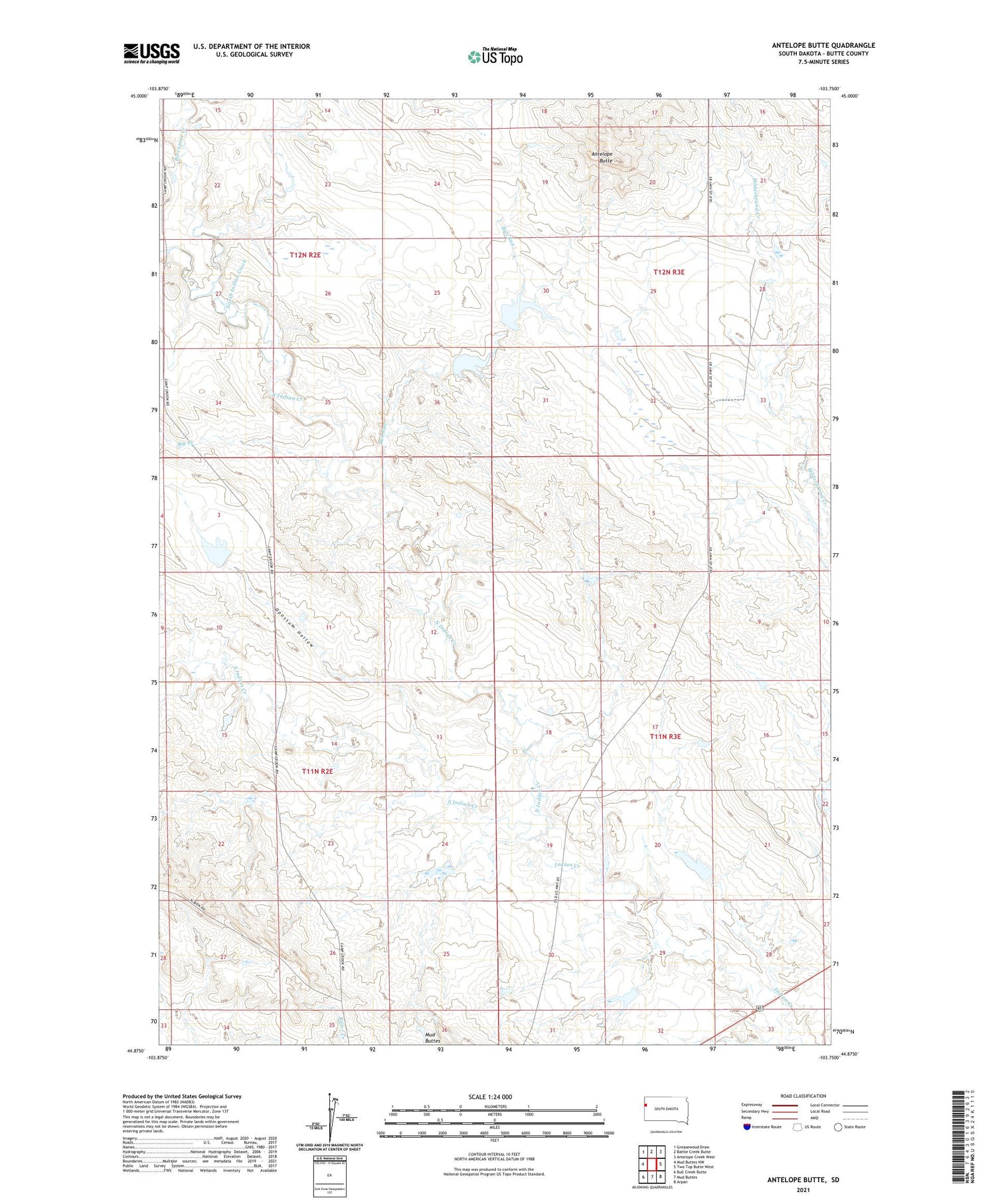 Antelope Butte South Dakota US Topo Map Image