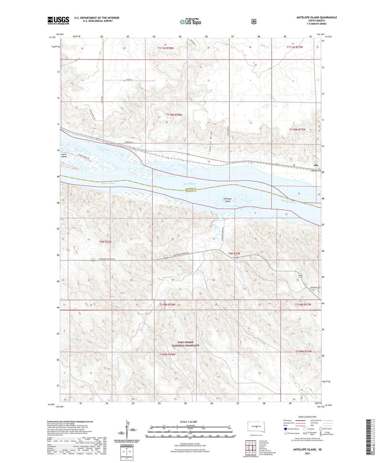 Antelope Island South Dakota US Topo Map Image