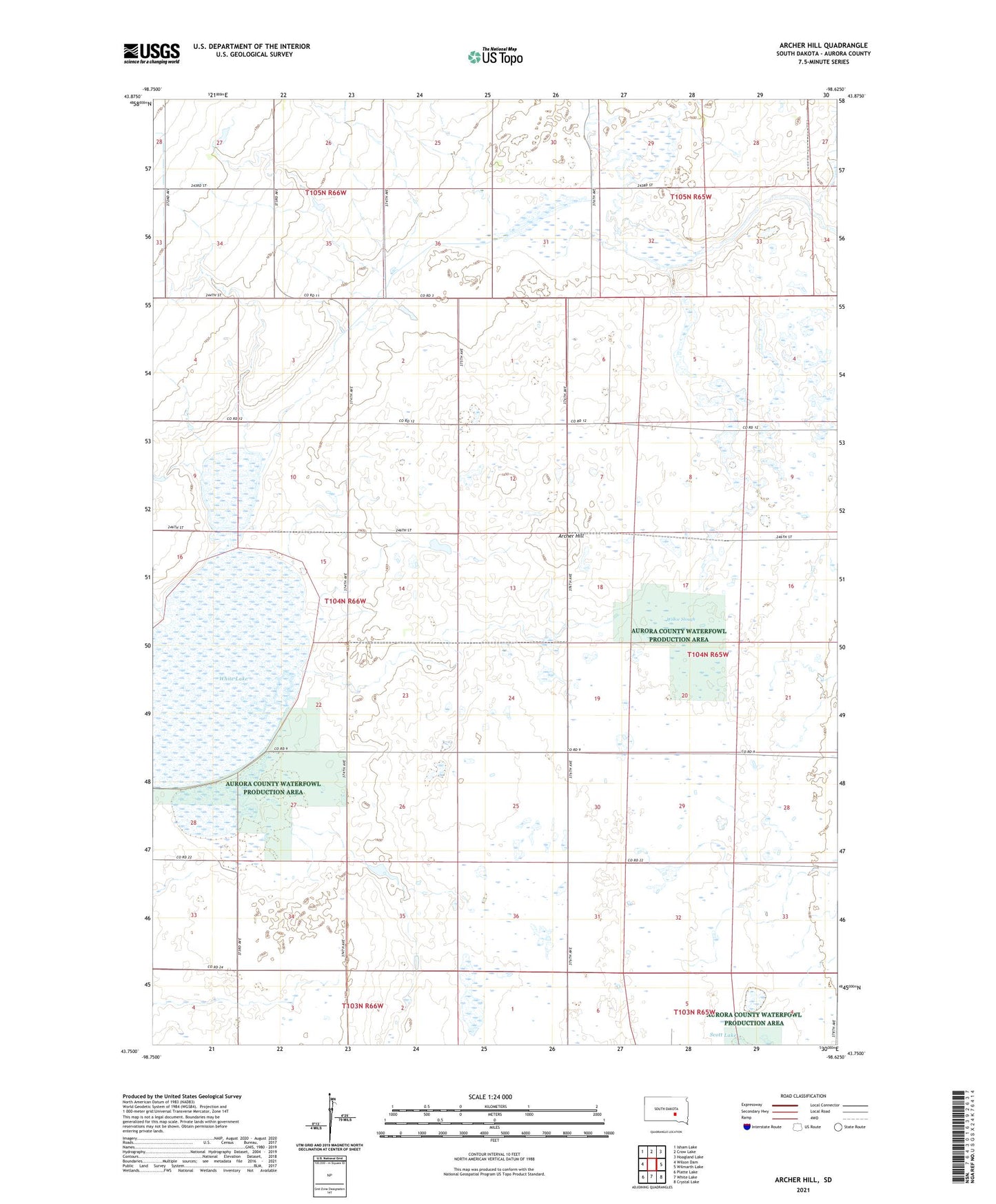 Archer Hill South Dakota US Topo Map Image