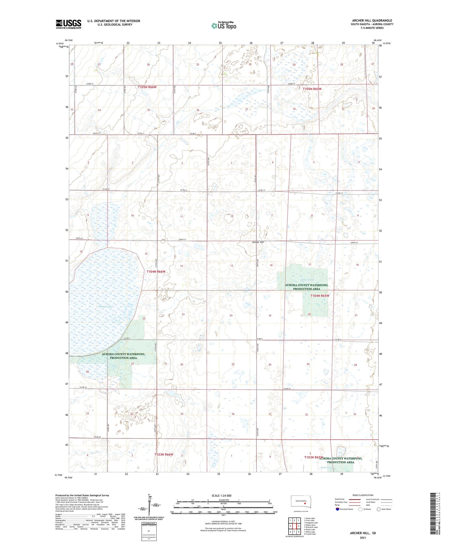 Archer Hill South Dakota US Topo Map Image