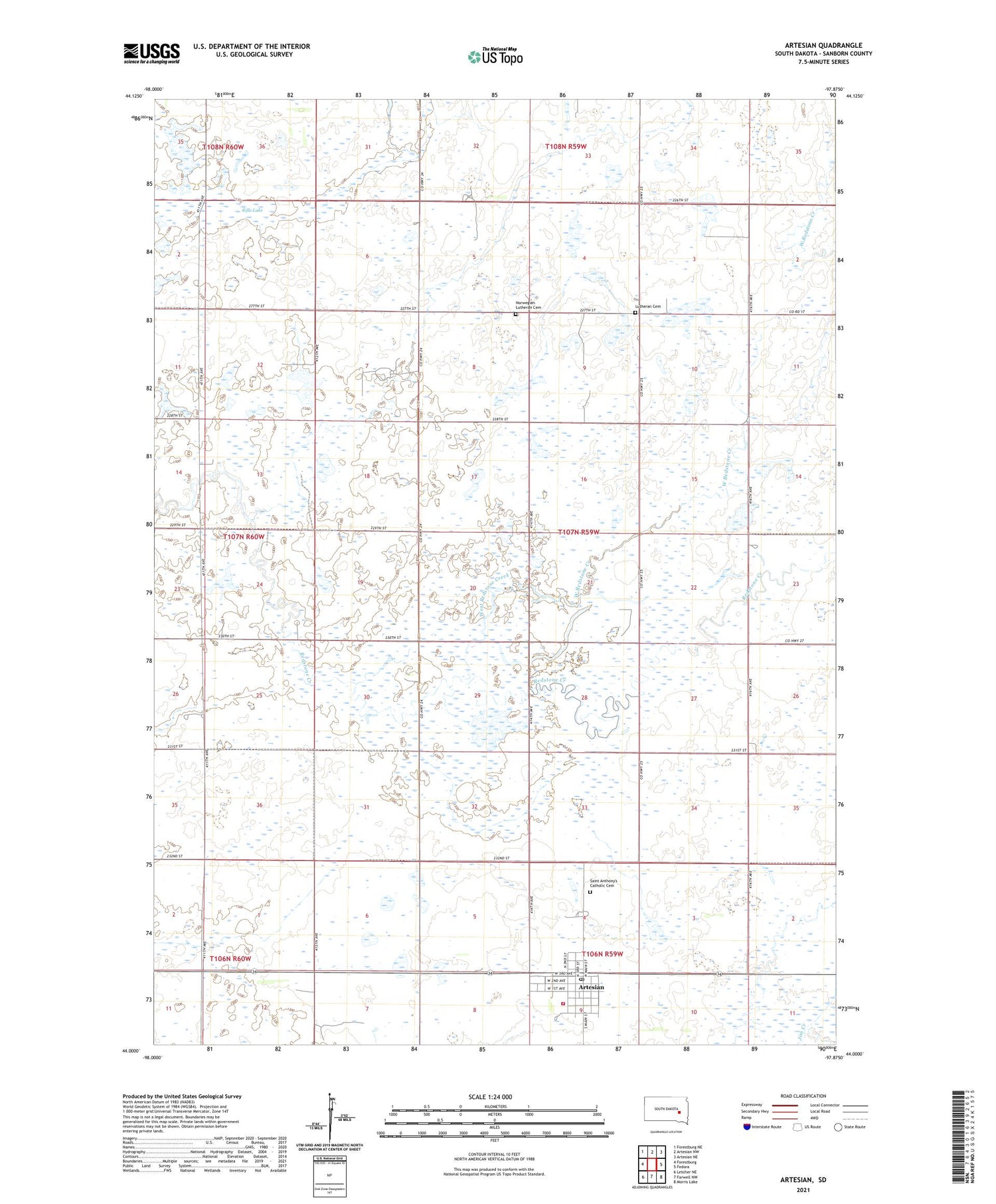 Artesian South Dakota US Topo Map Image