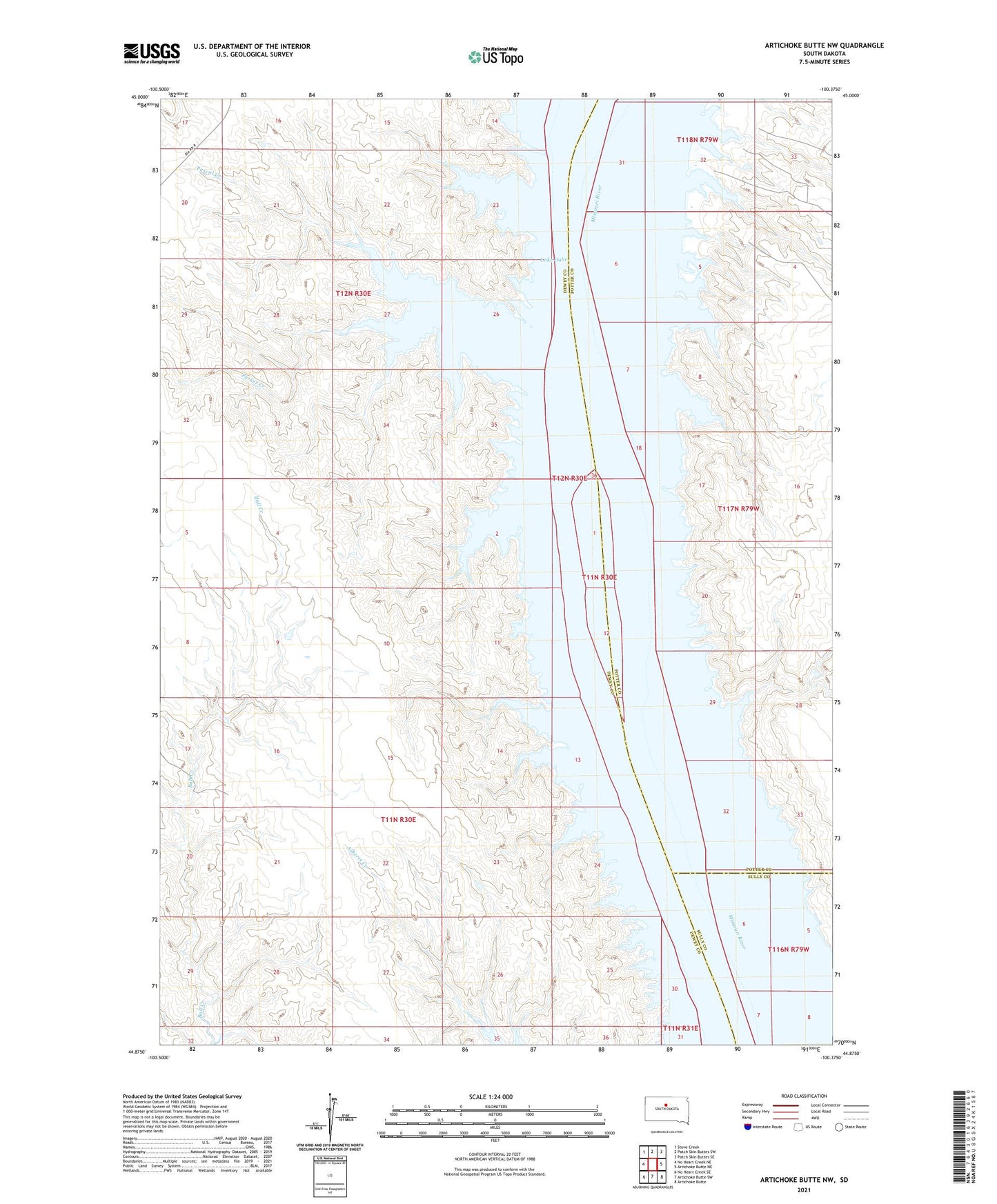 Artichoke Butte NW South Dakota US Topo Map Image