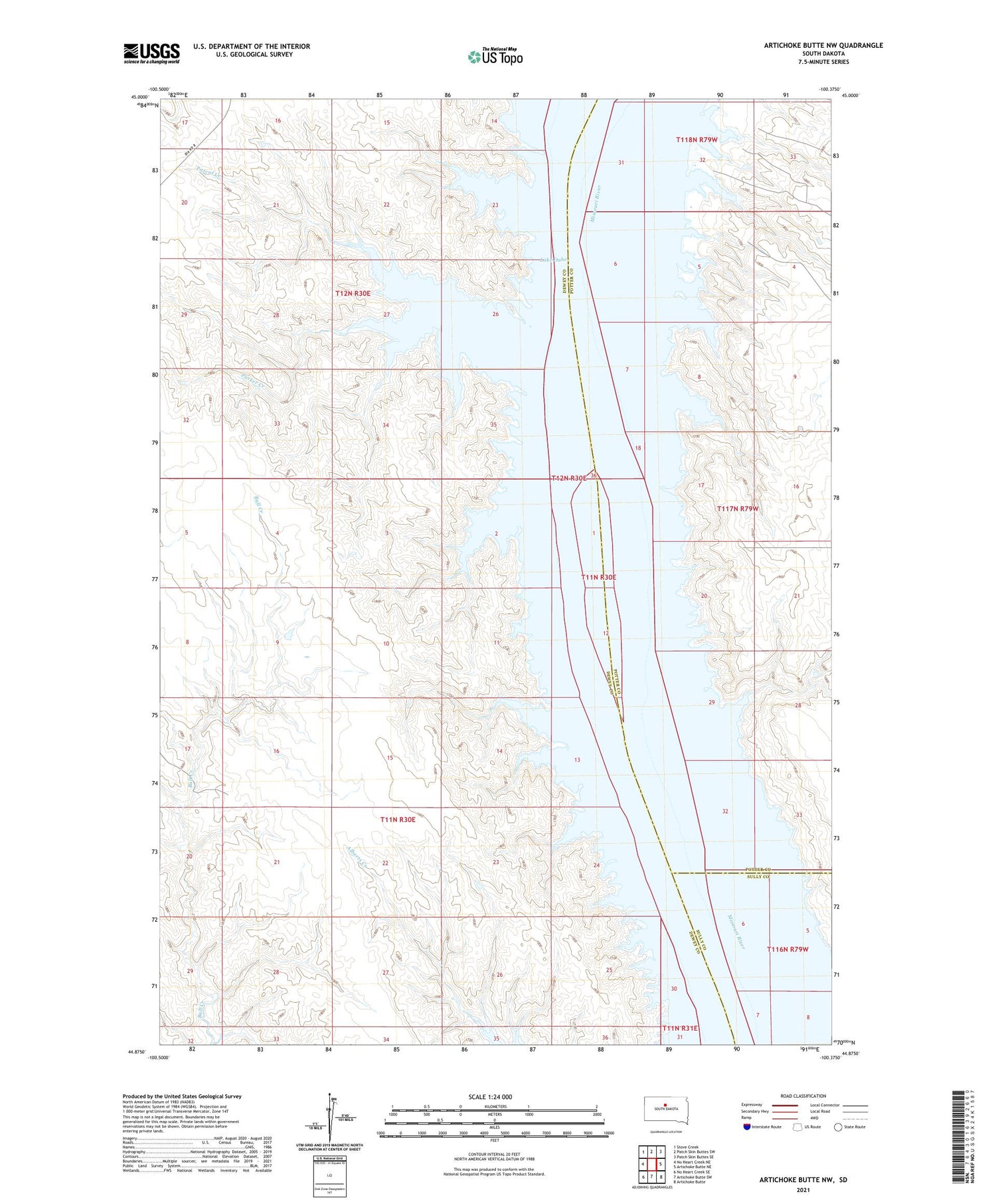 Artichoke Butte NW South Dakota US Topo Map Image