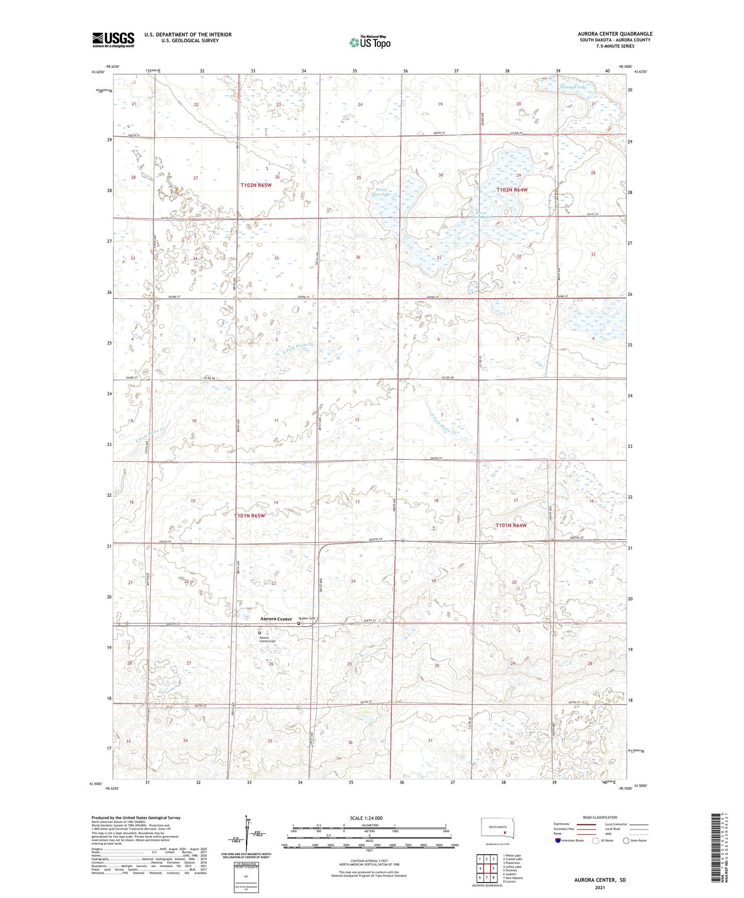Aurora Center South Dakota US Topo Map Image