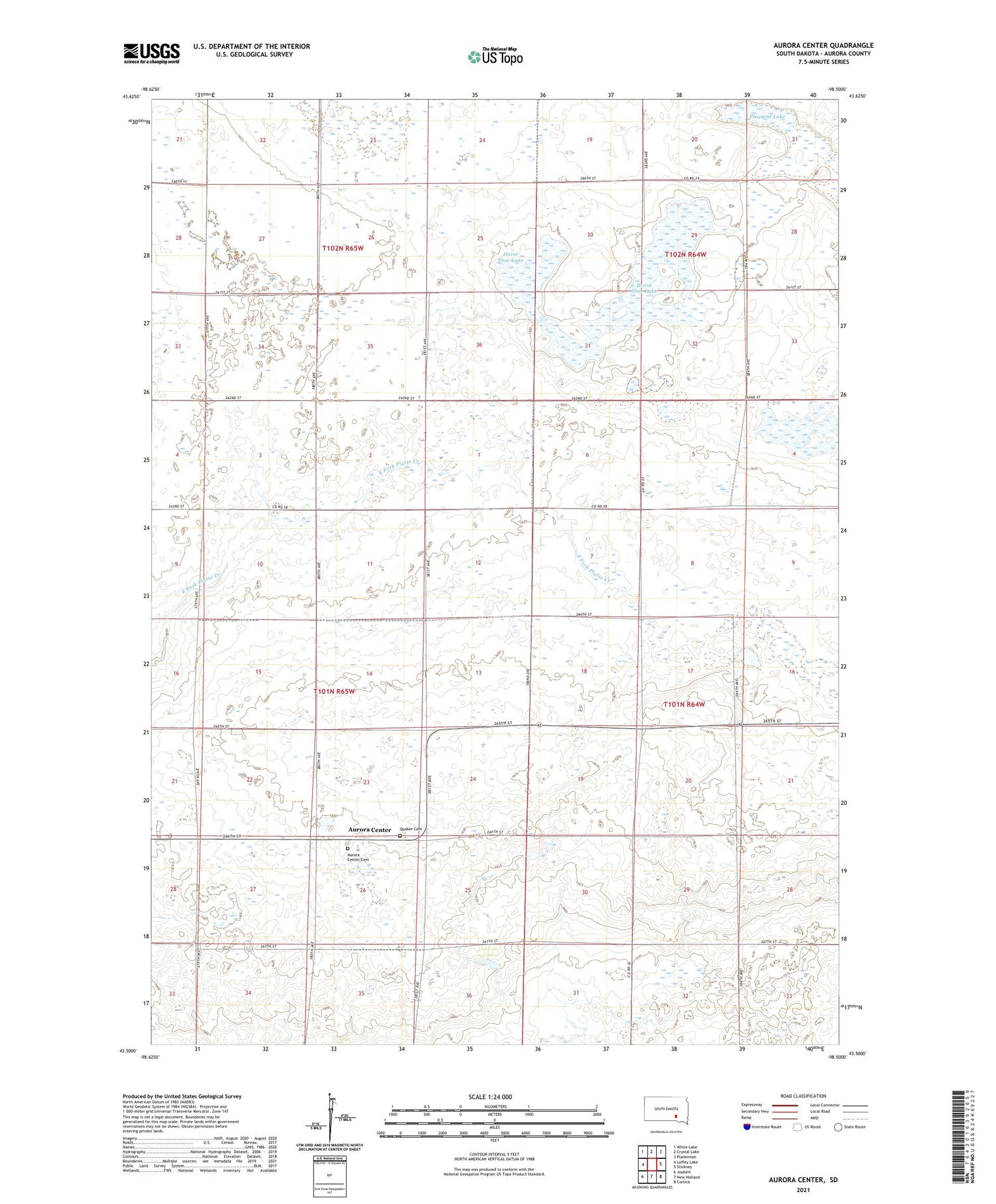 Aurora Center South Dakota US Topo Map Image