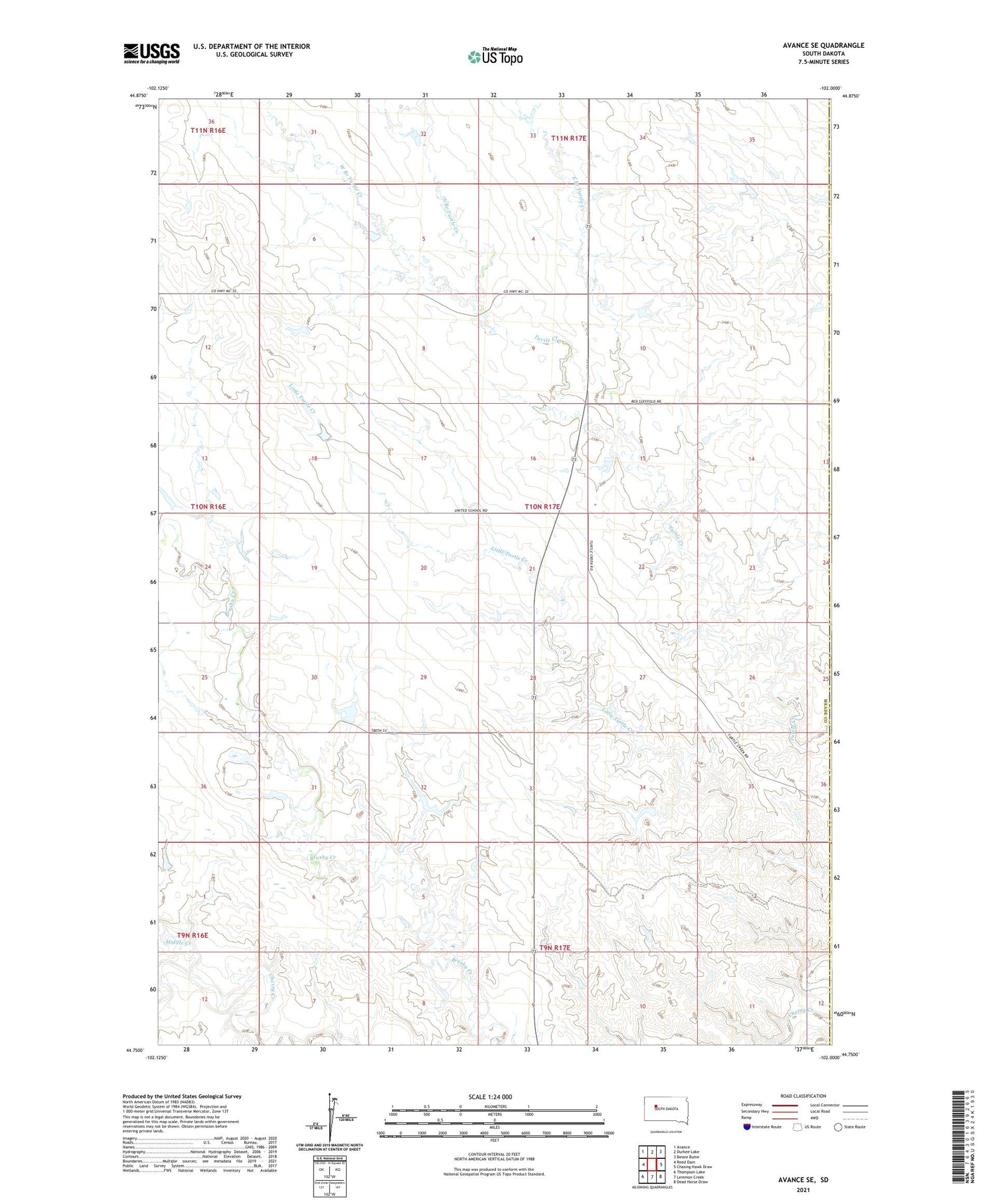 Avance SE South Dakota US Topo Map Image