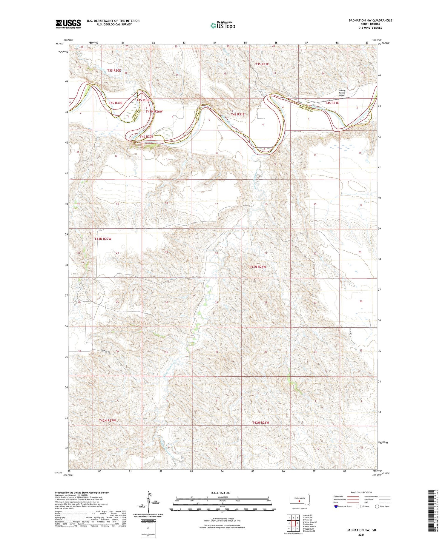 Badnation NW South Dakota US Topo Map Image
