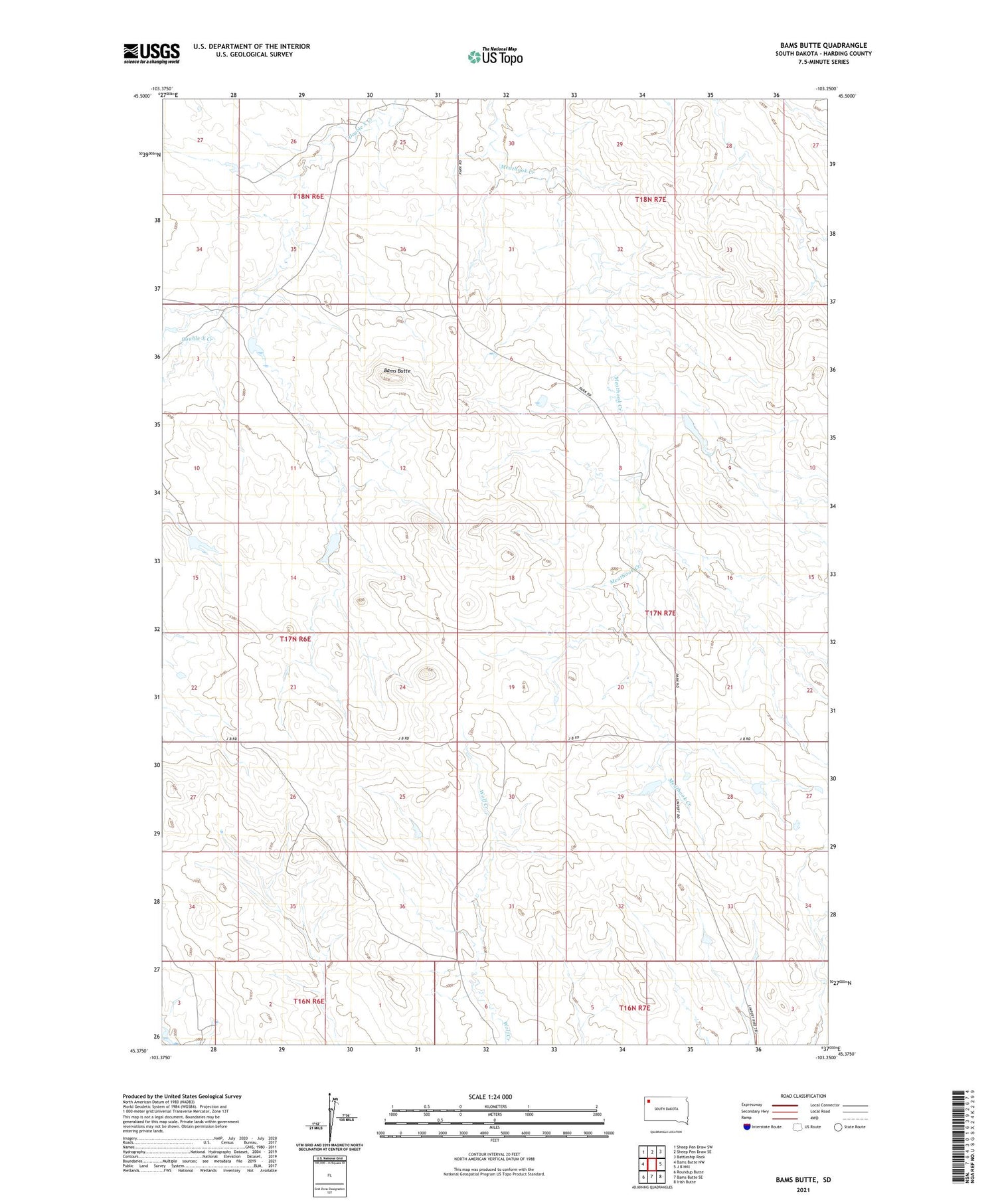 Bams Butte South Dakota US Topo Map Image