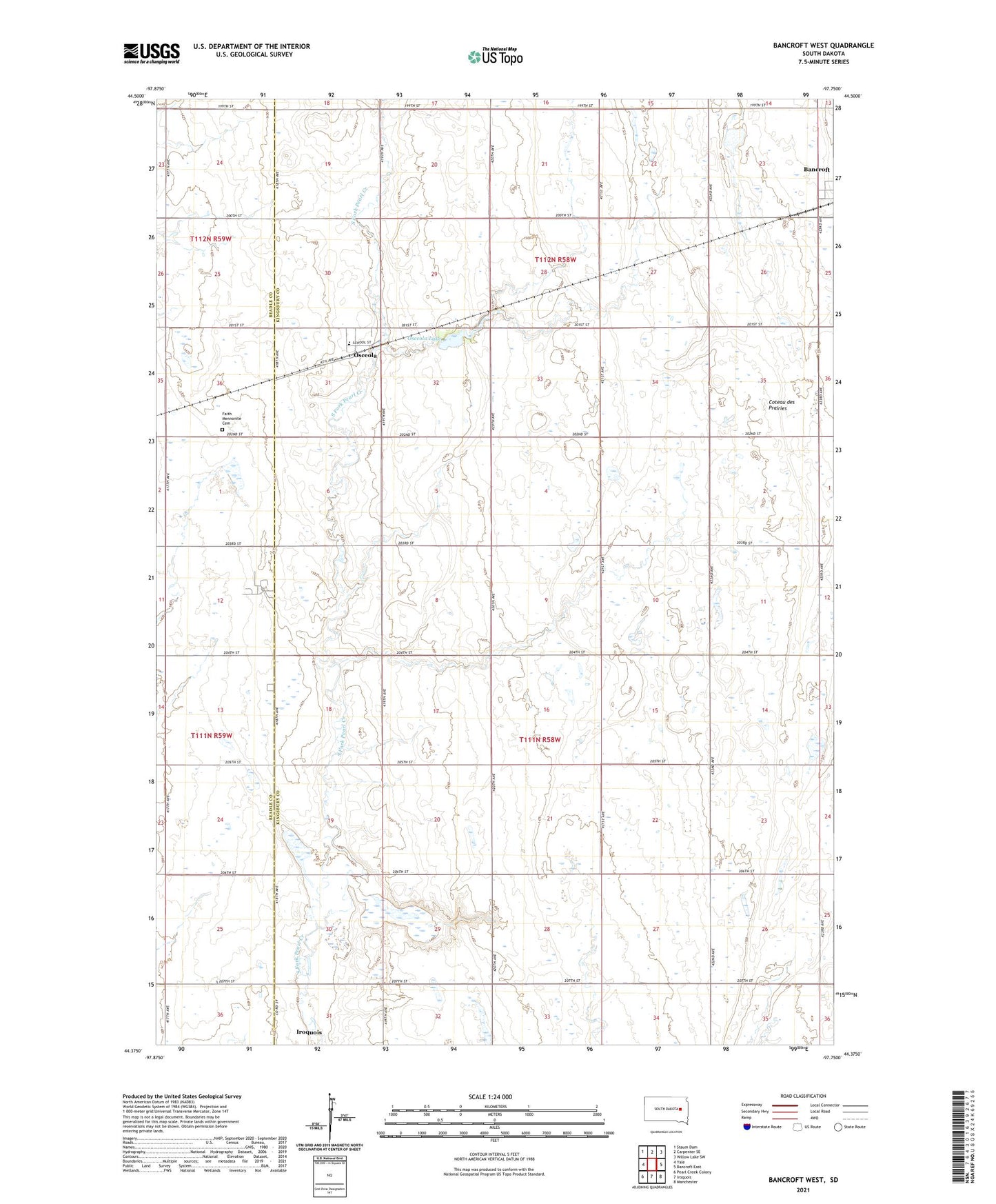 Bancroft West South Dakota US Topo Map Image