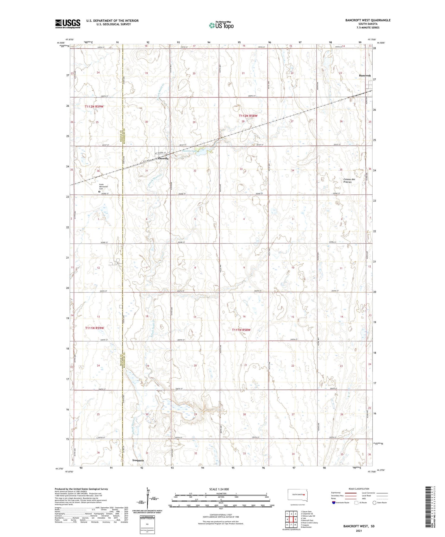 Bancroft West South Dakota US Topo Map Image