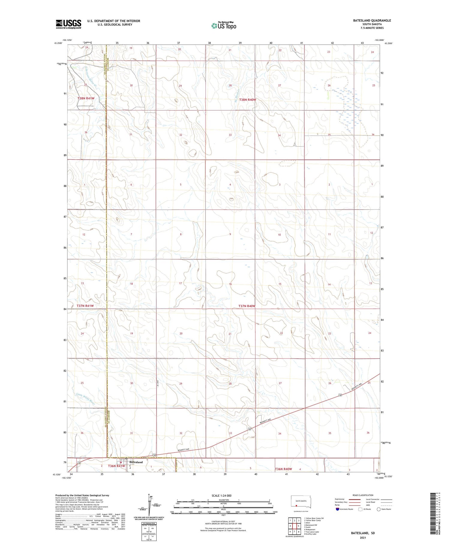 Batesland South Dakota US Topo Map Image