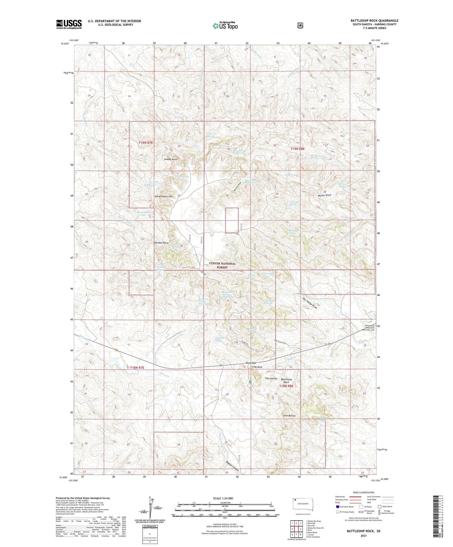Battleship Rock South Dakota US Topo Map Image