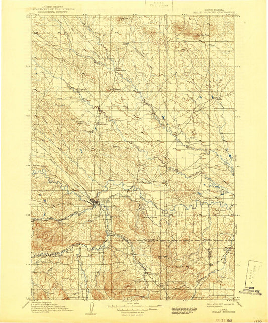 Historic 1907 Belle Fourche South Dakota 30'x30' Topo Map Image