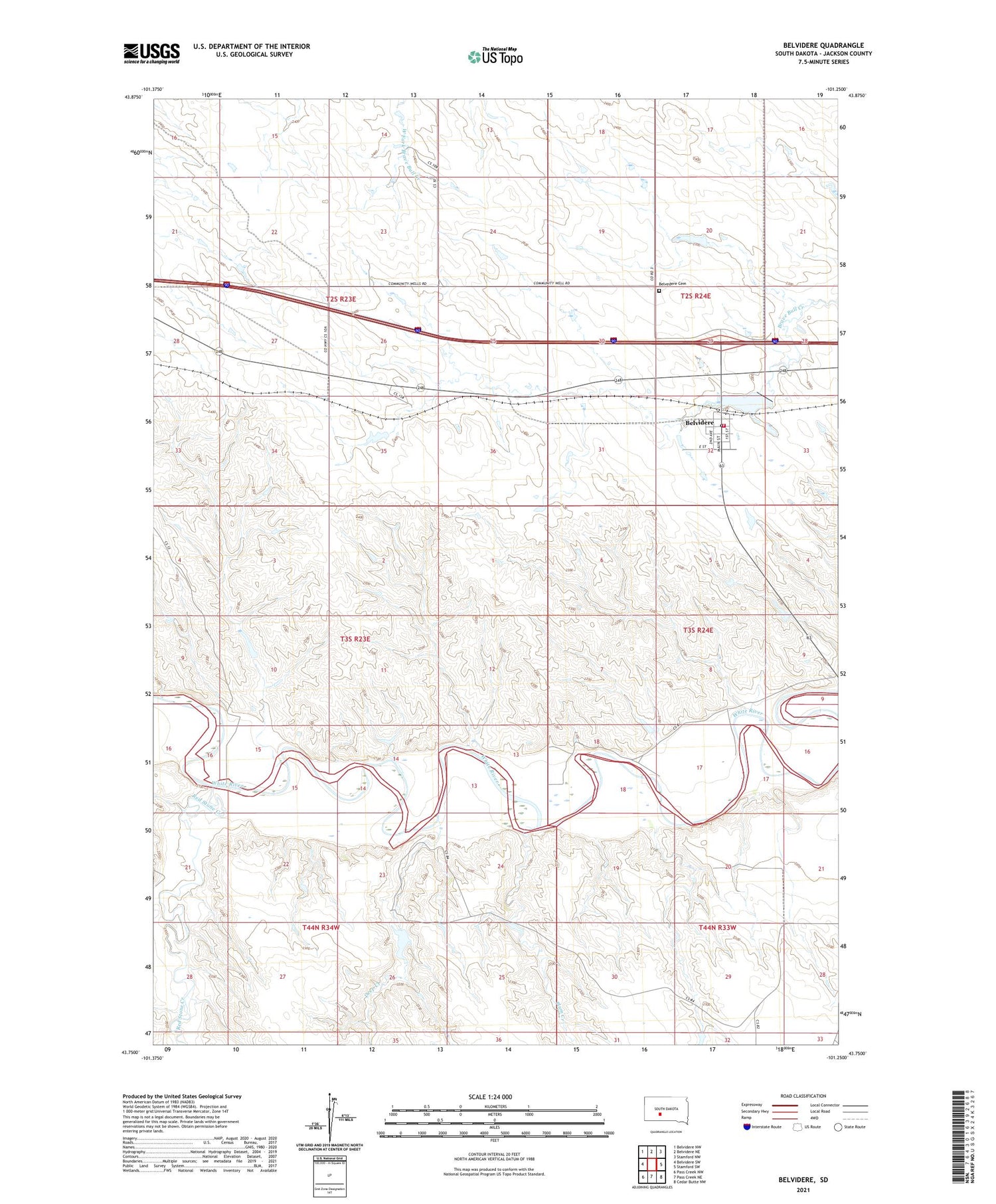 Belvidere South Dakota US Topo Map Image