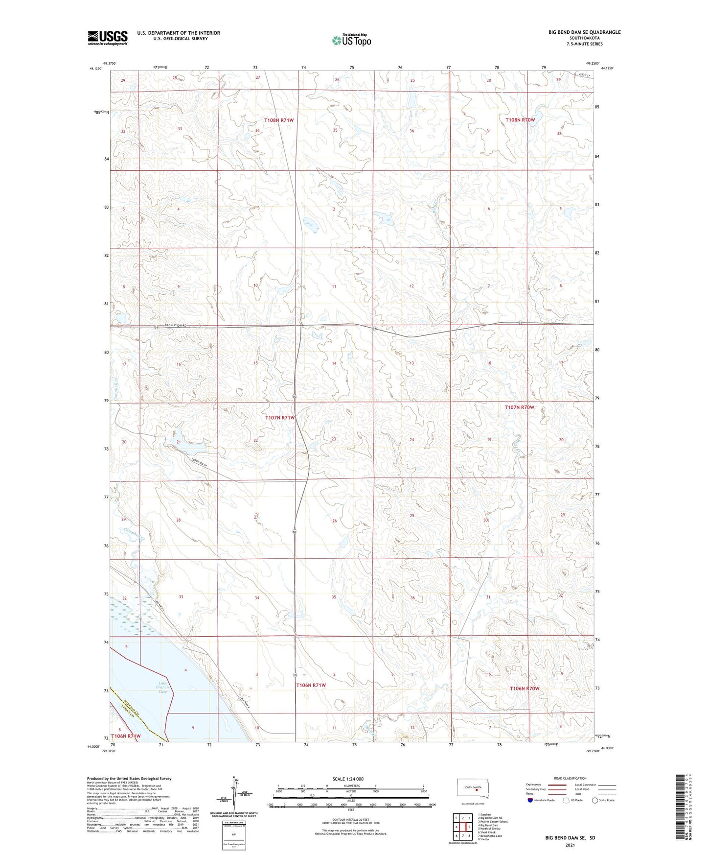 Big Bend Dam SE South Dakota US Topo Map Image