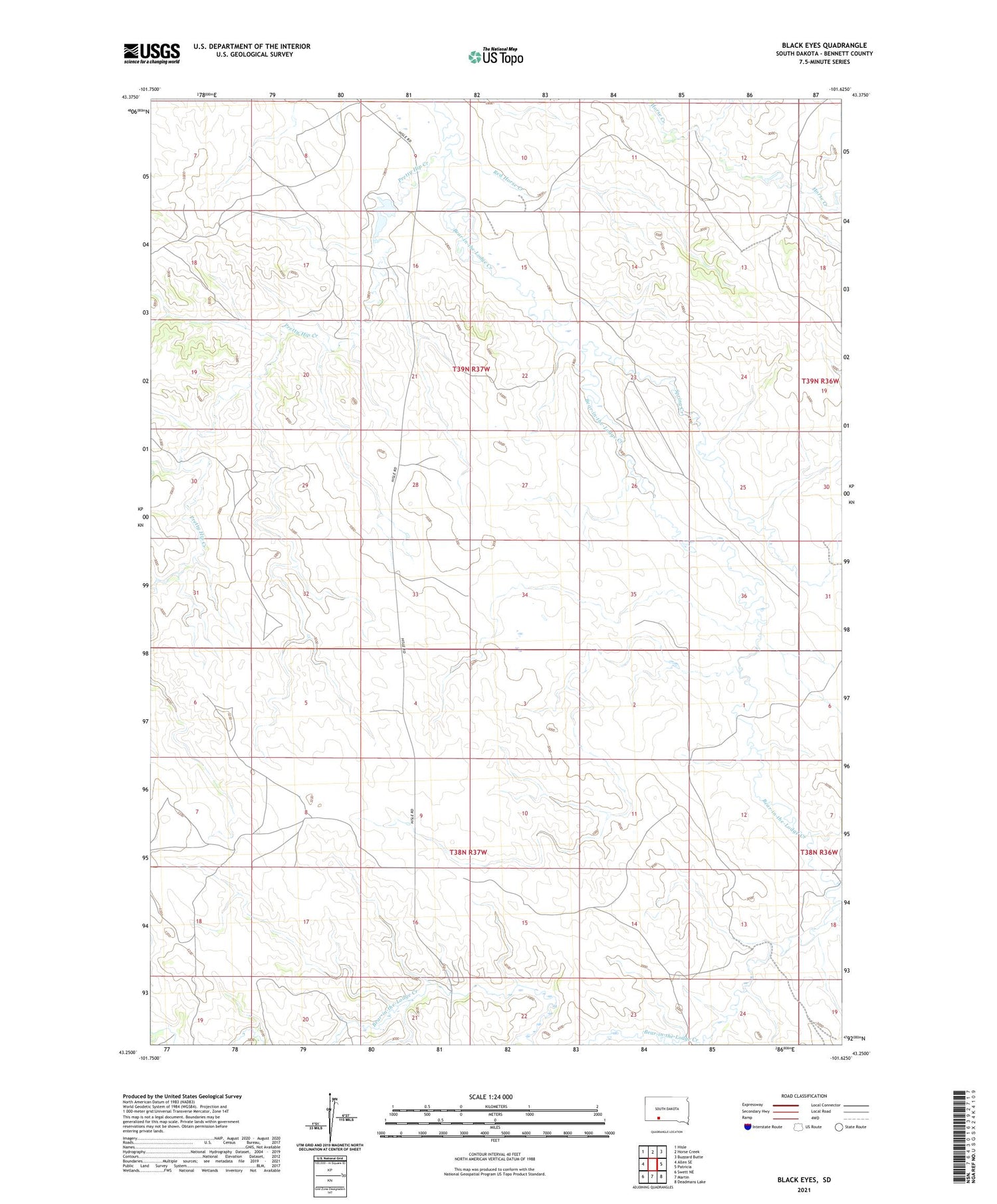 Black Eyes South Dakota US Topo Map Image
